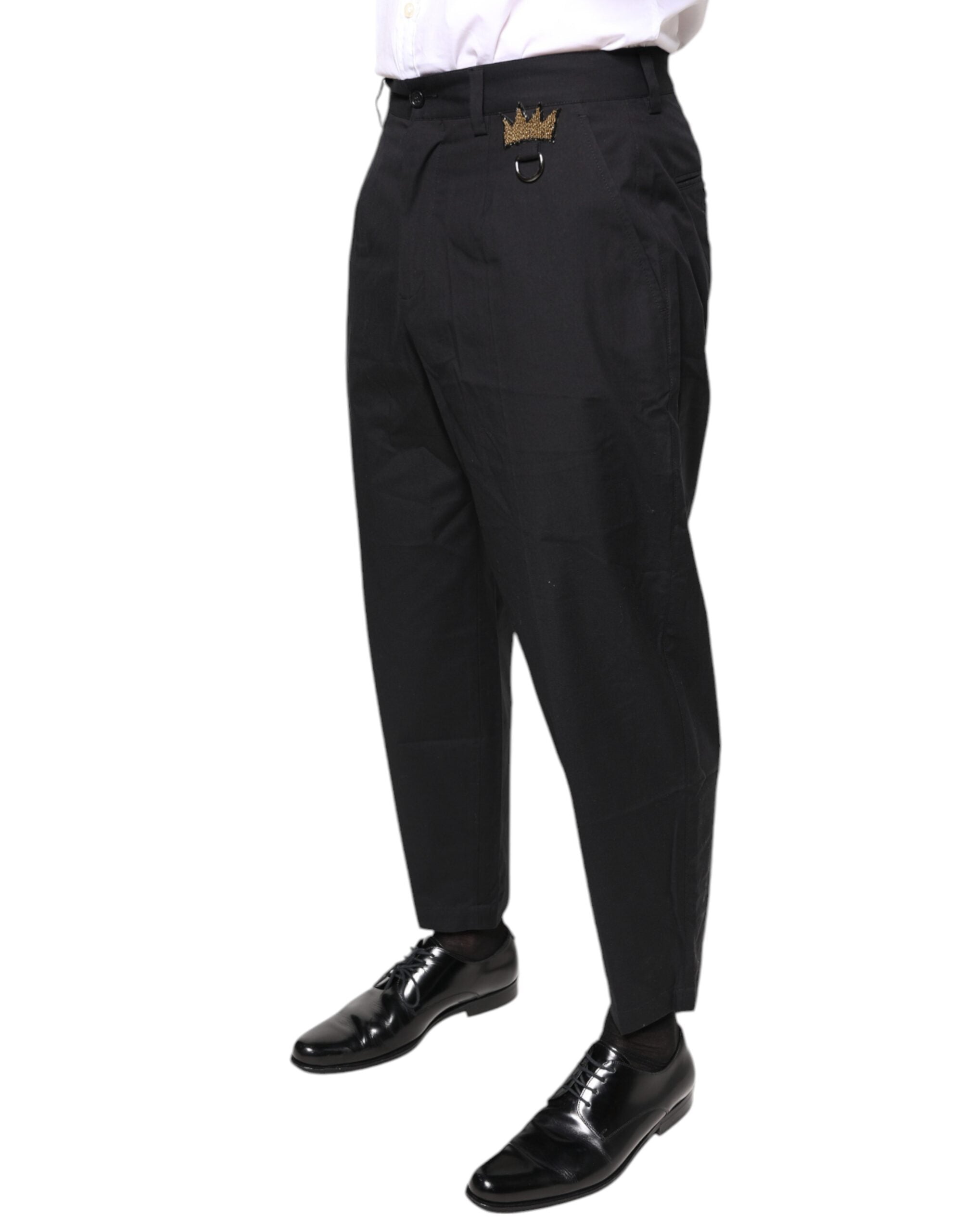 Pantaloni eleganti Dolce & Gabbana Black Crown din bumbac