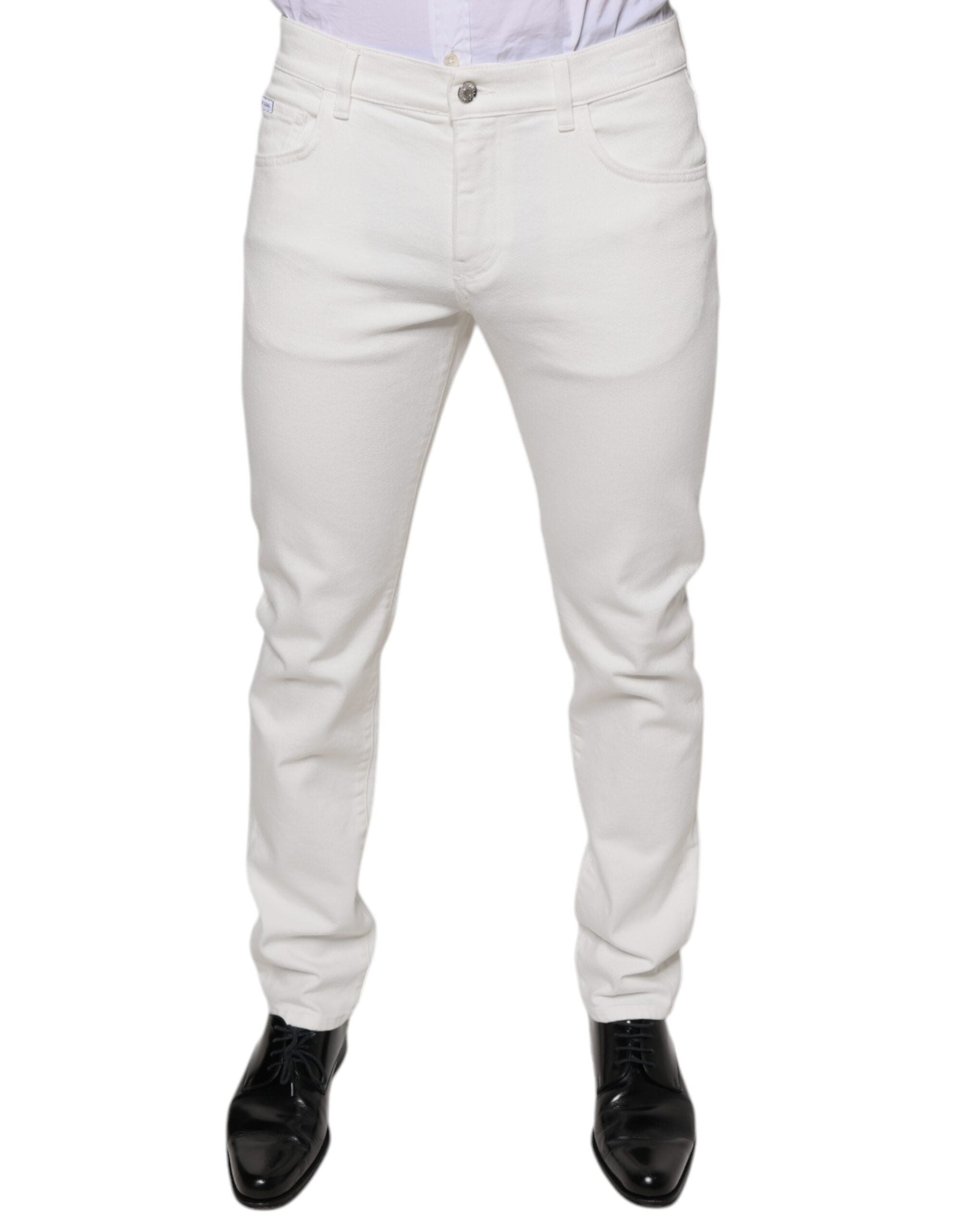 Blugi Dolce & Gabbana Skinny Slim din bumbac alb pentru bărbați