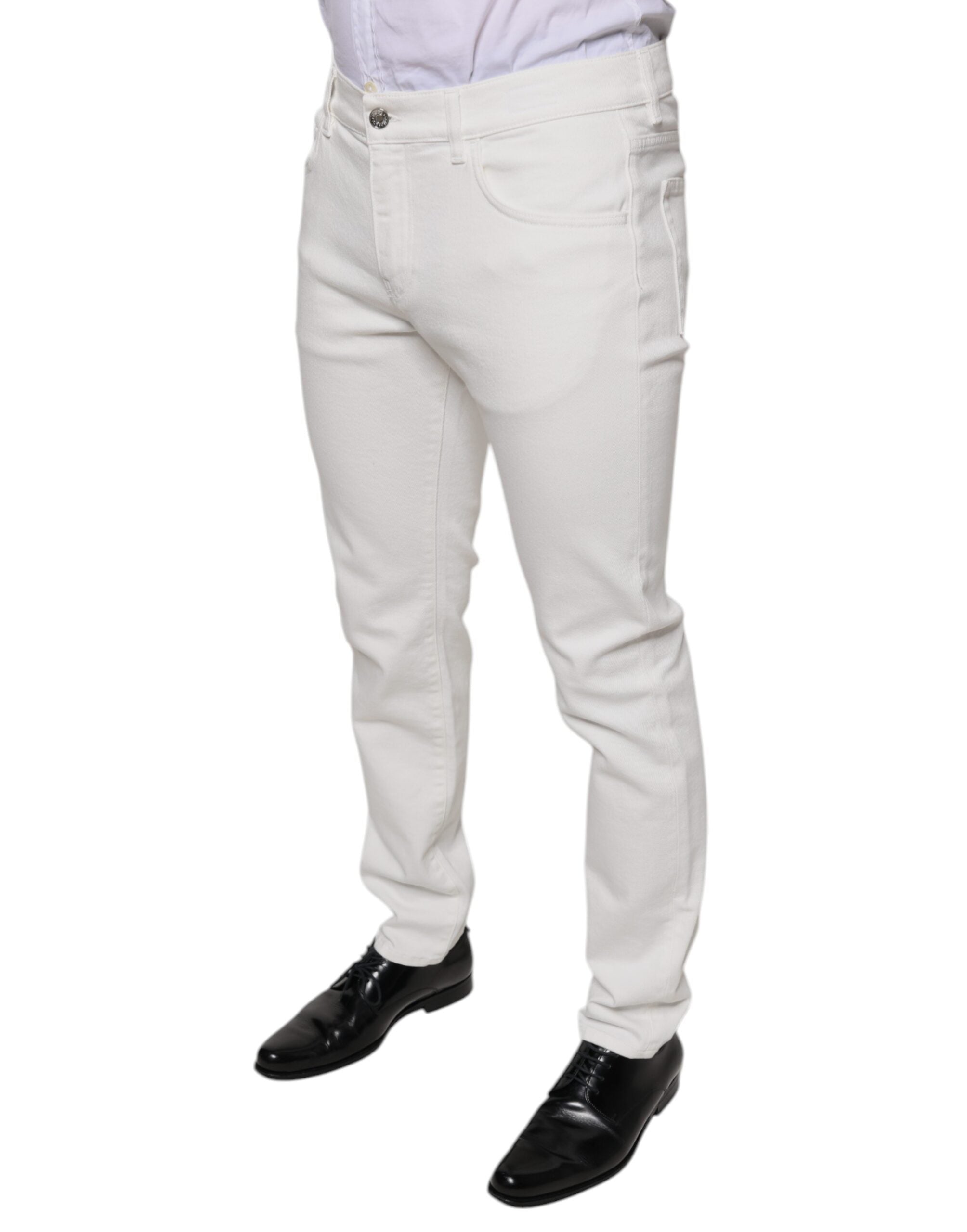 Blugi Dolce & Gabbana Skinny Slim din bumbac alb pentru bărbați