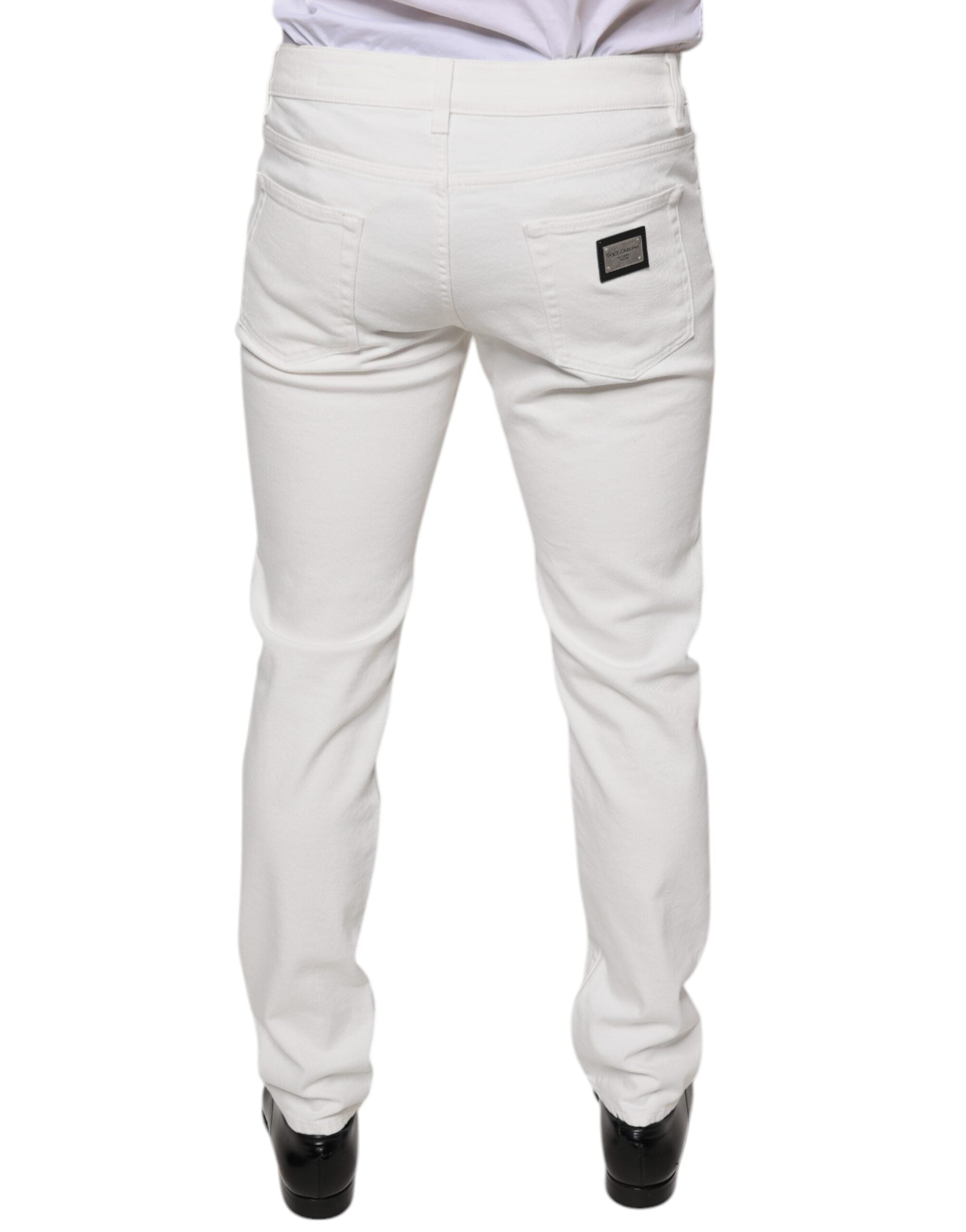 Blugi Dolce & Gabbana Skinny Slim din bumbac alb pentru bărbați