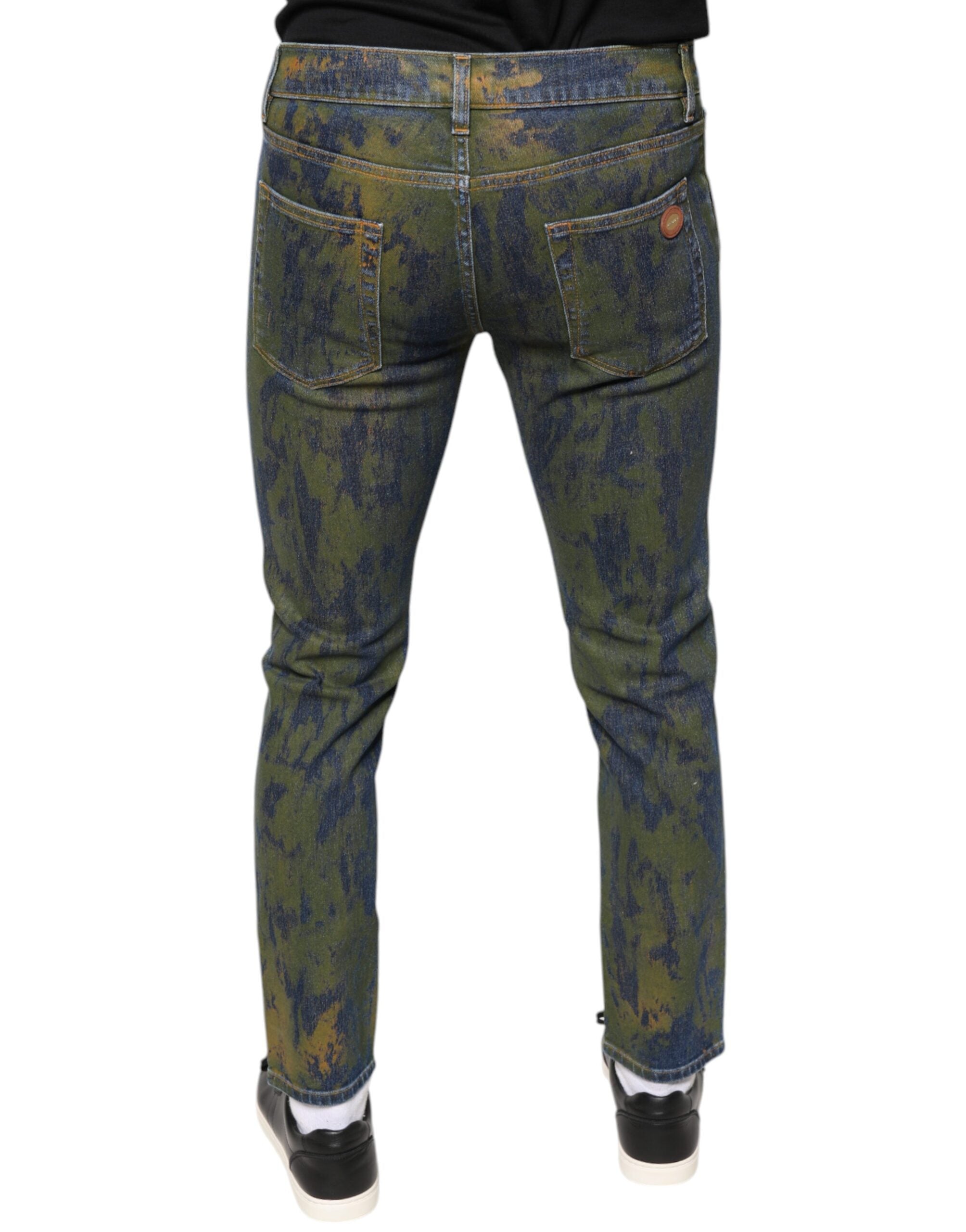 Blugi Dolce & Gabbana din denim albastru, vopsiți în bumbac, croială slim fit pentru bărbați