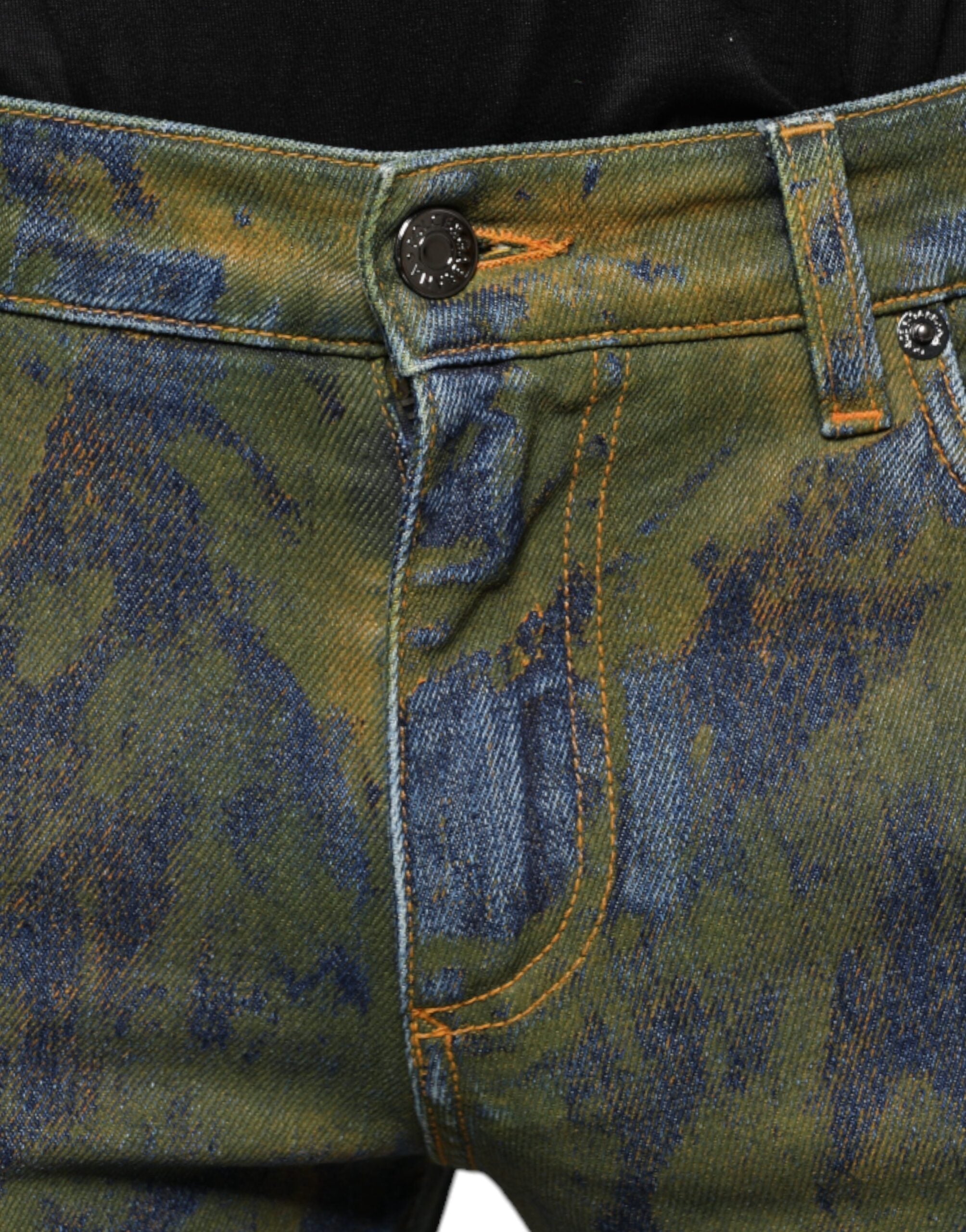 Blugi Dolce & Gabbana din denim albastru, vopsiți în bumbac, croială slim fit pentru bărbați
