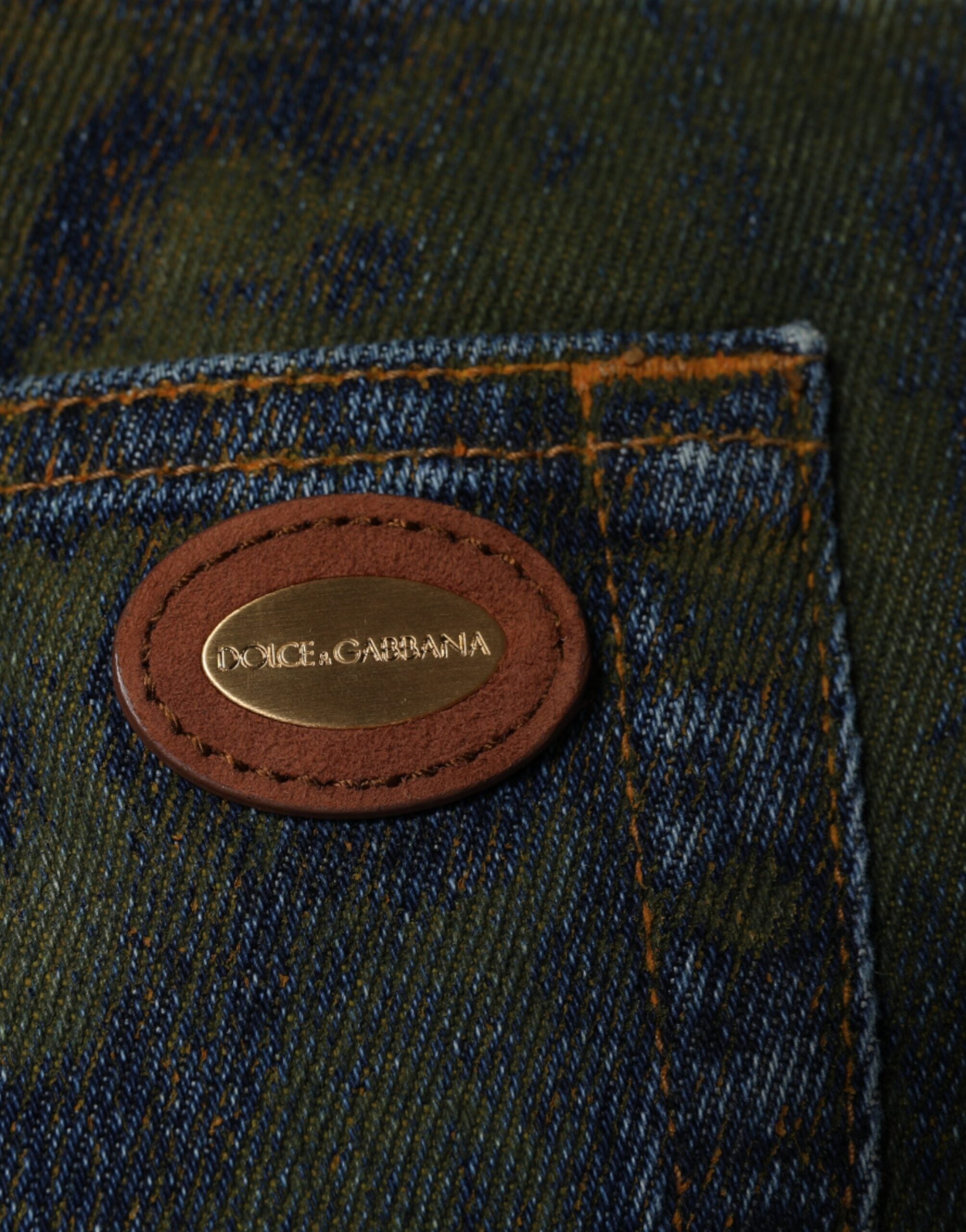Blugi Dolce & Gabbana din denim albastru, vopsiți în bumbac, croială slim fit pentru bărbați