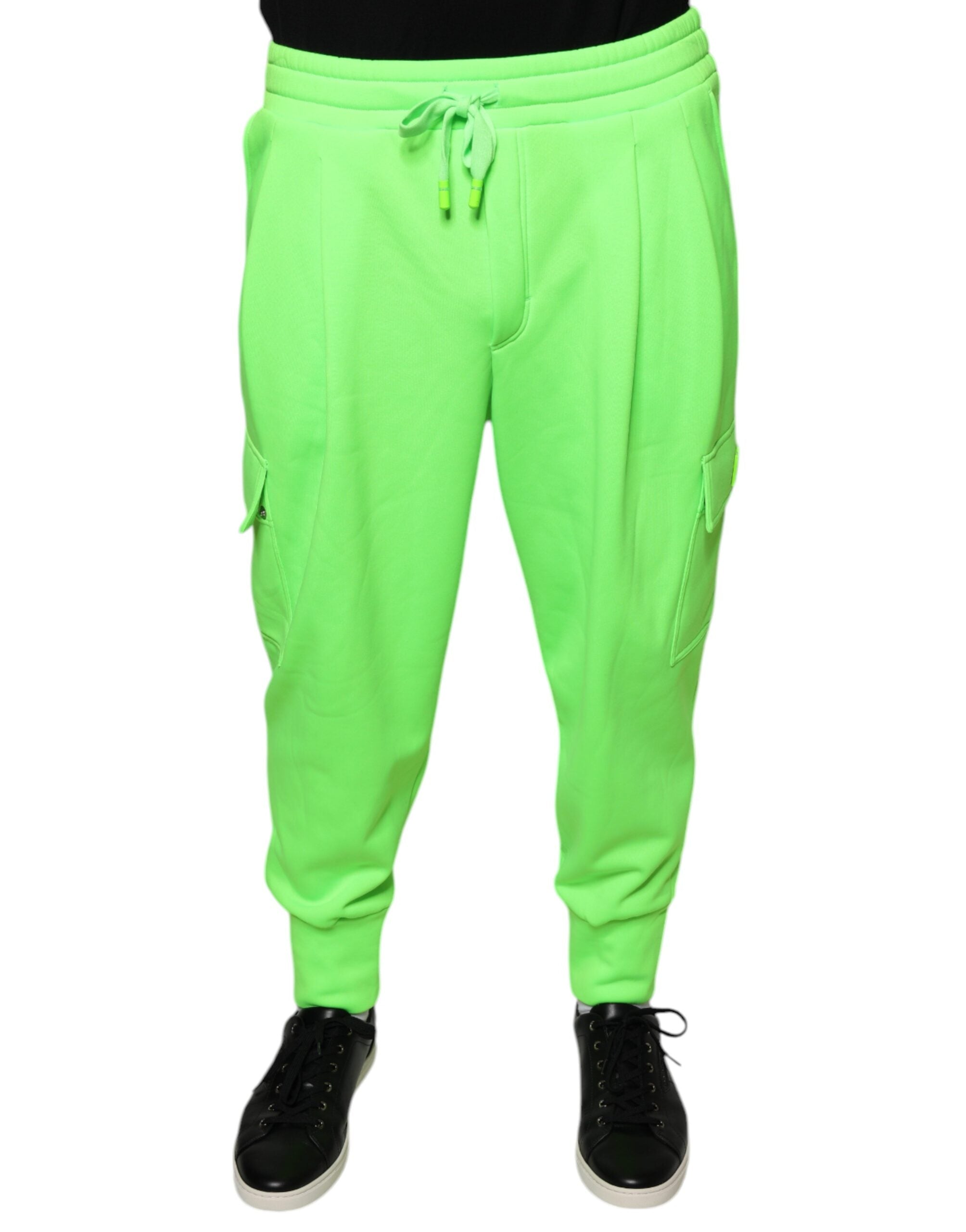 Pantaloni de trening Dolce & Gabbana verde neon din poliester cargo jogger