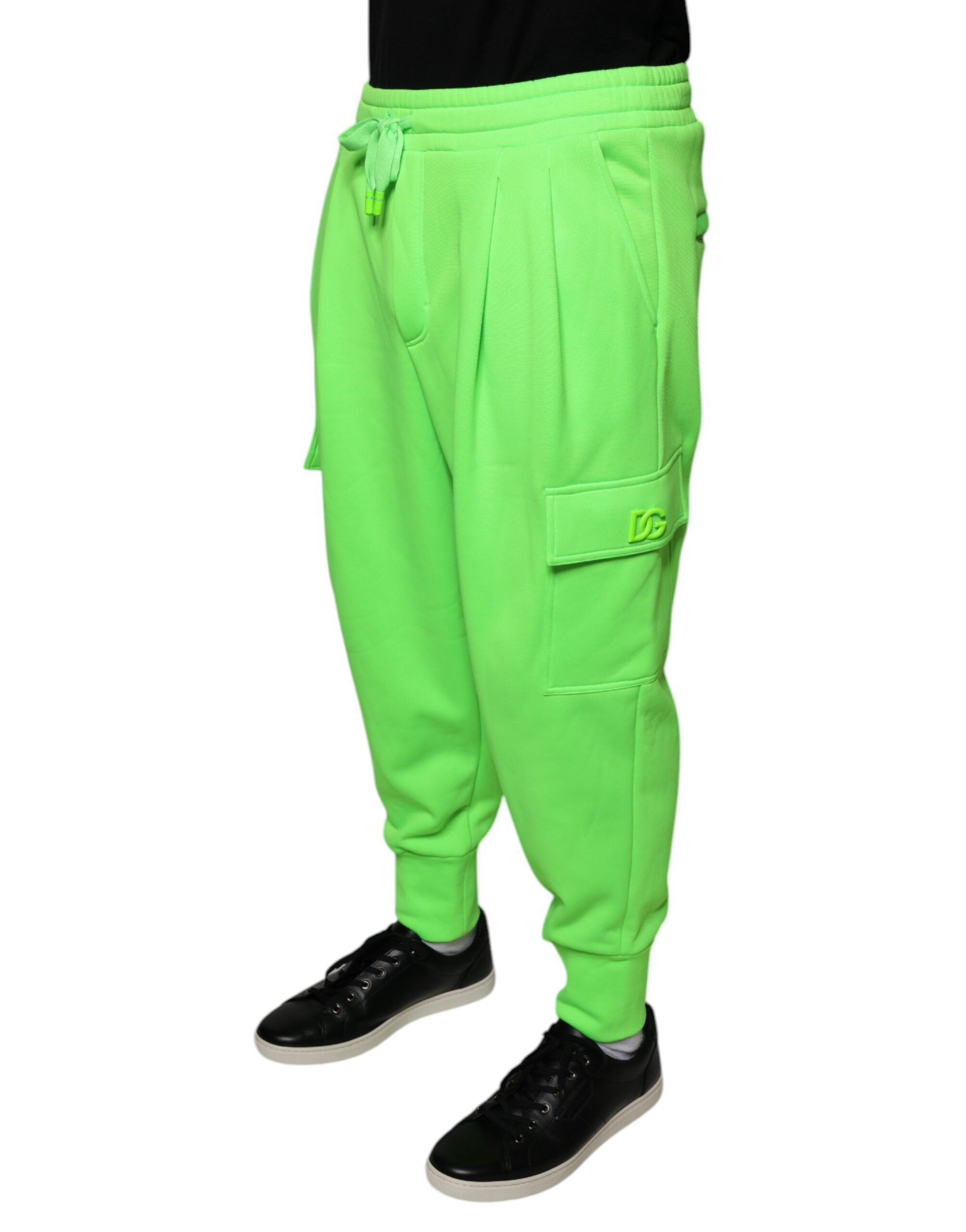 Pantaloni de trening Dolce & Gabbana verde neon din poliester cargo jogger
