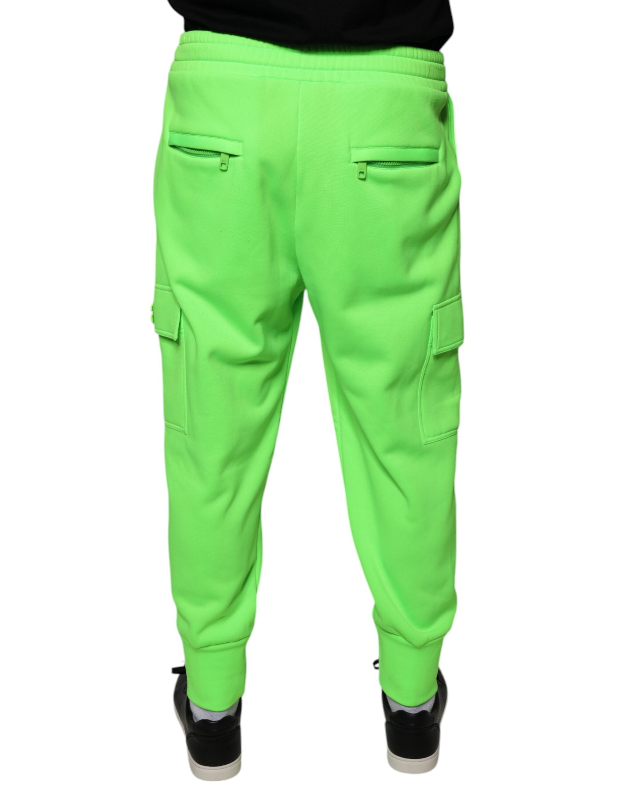 Pantaloni de trening Dolce & Gabbana verde neon din poliester cargo jogger