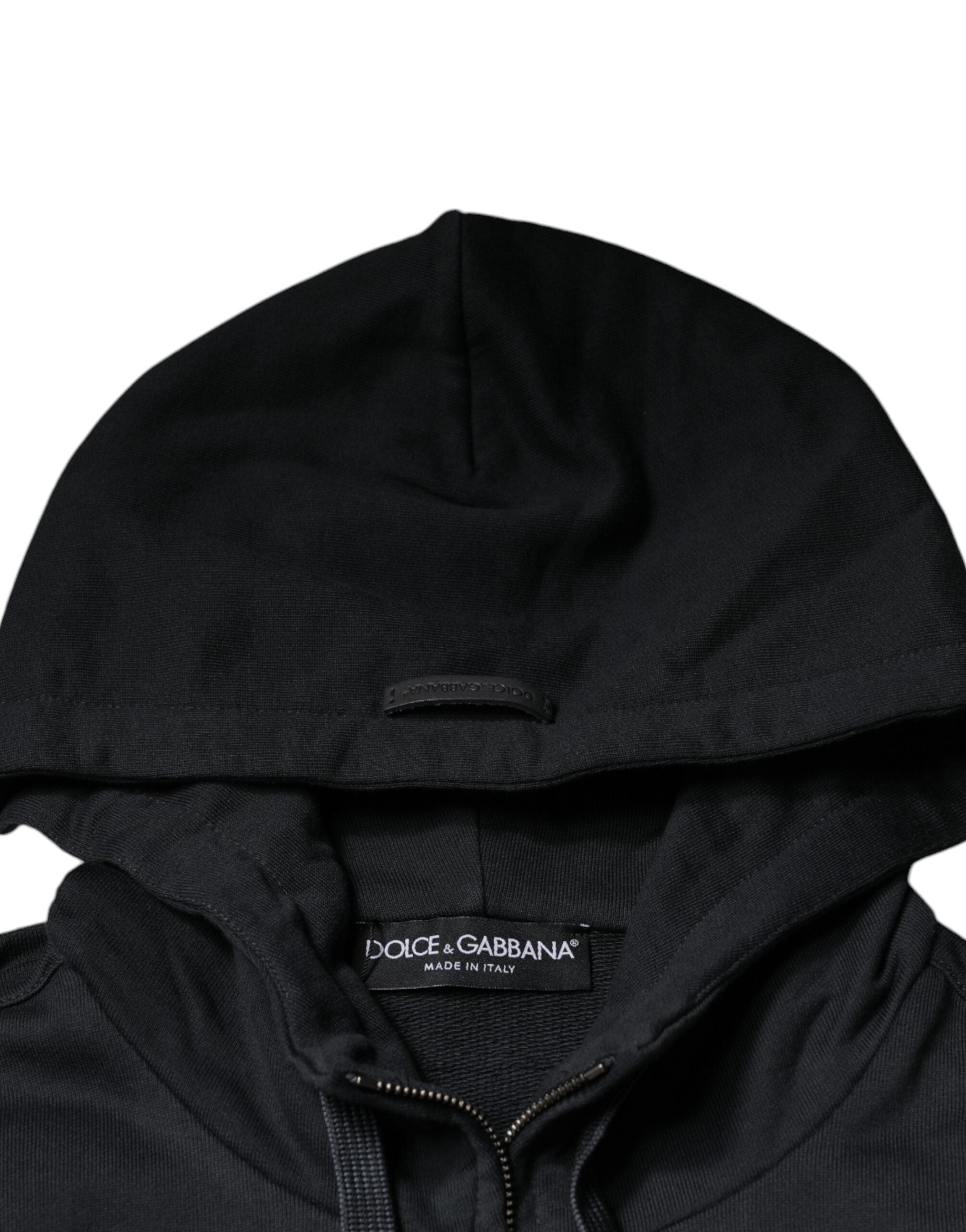 Pulover Dolce & Gabbana Negru din Bumbac cu Capăt și Fermoar Complet pentru Bărbați