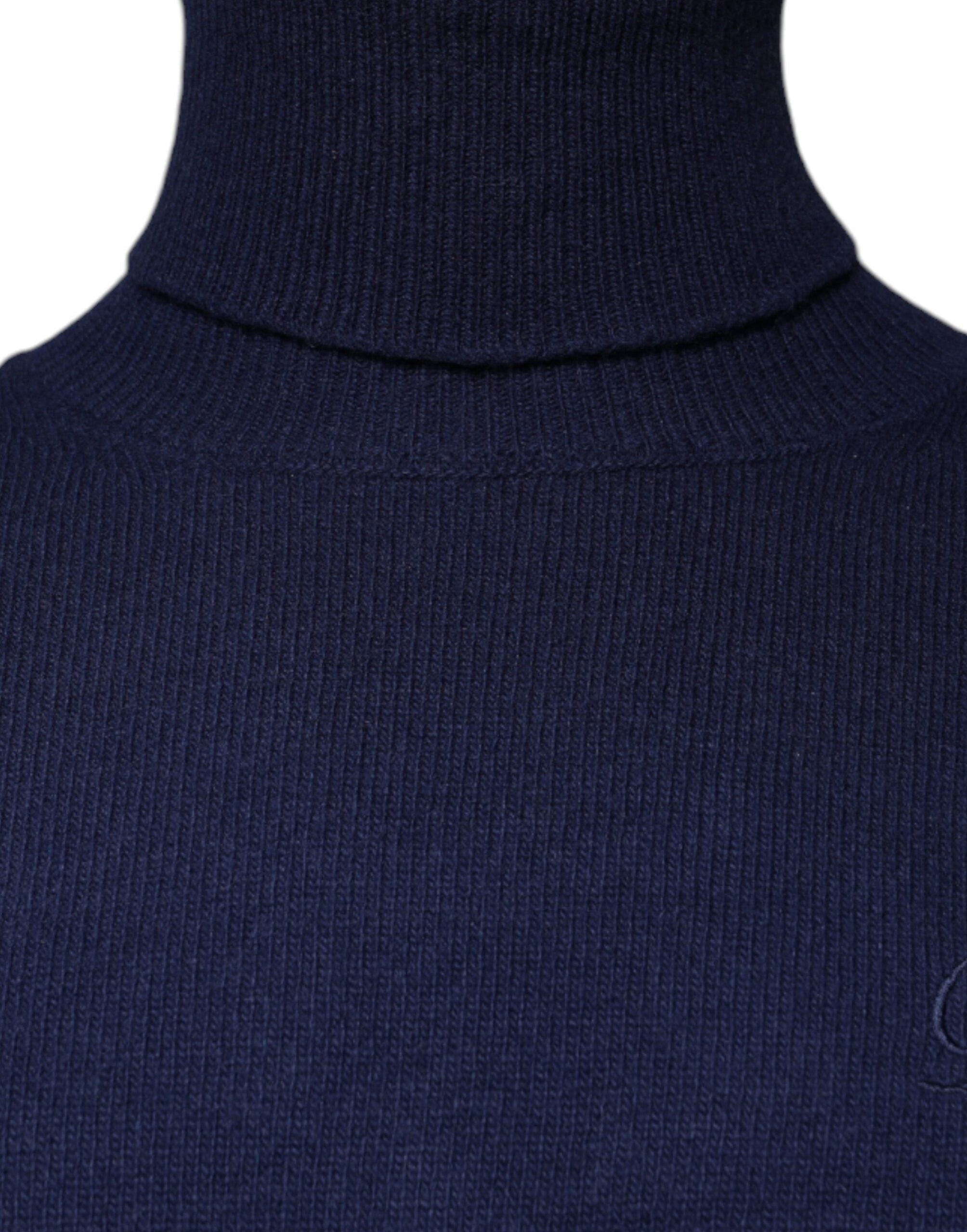 Pulover Dolce & Gabbana albastru cu guler înalt din tricot din lână