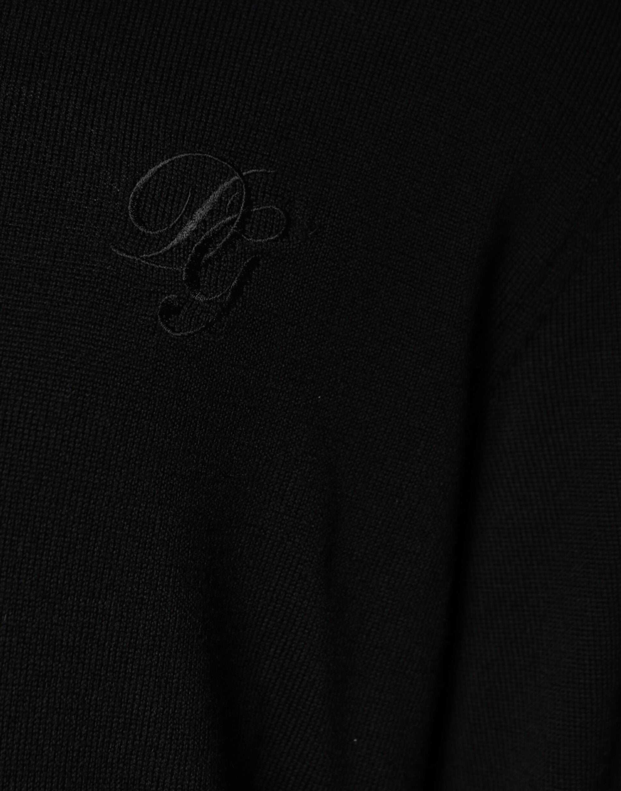 Pulover Dolce & Gabbana negru din lână tricotată cu guler rotund
