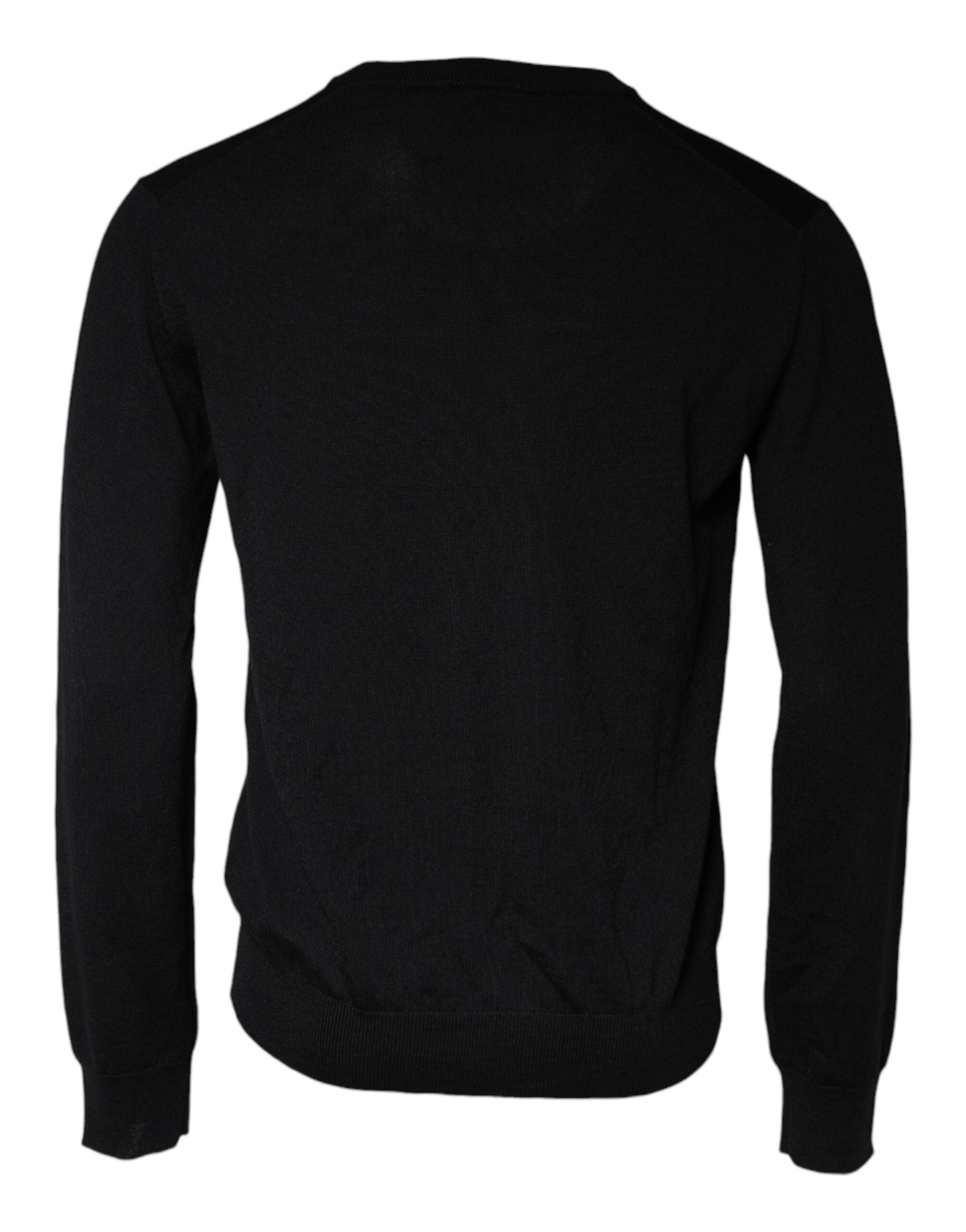 Pulover Dolce & Gabbana negru din lână tricotată cu guler rotund