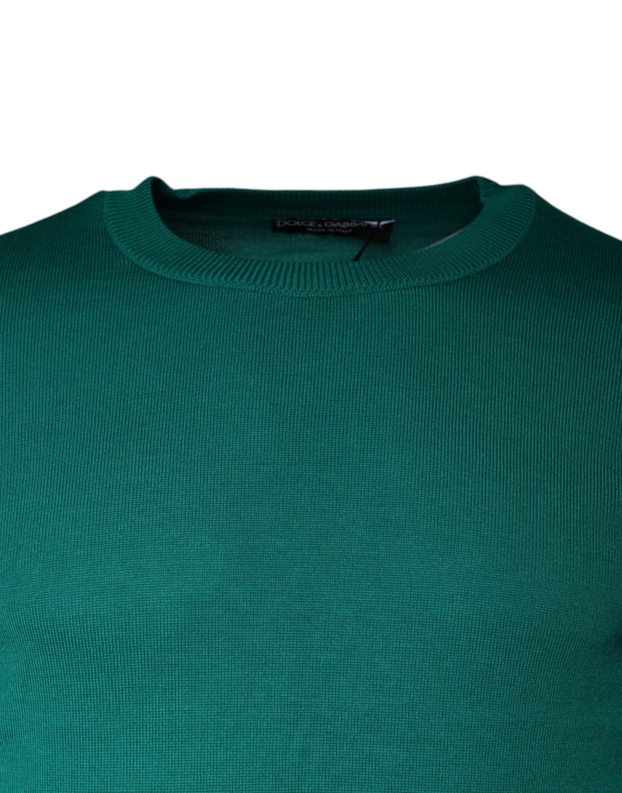 Pulover Dolce & Gabbana verde din lână tricotată cu guler rotund