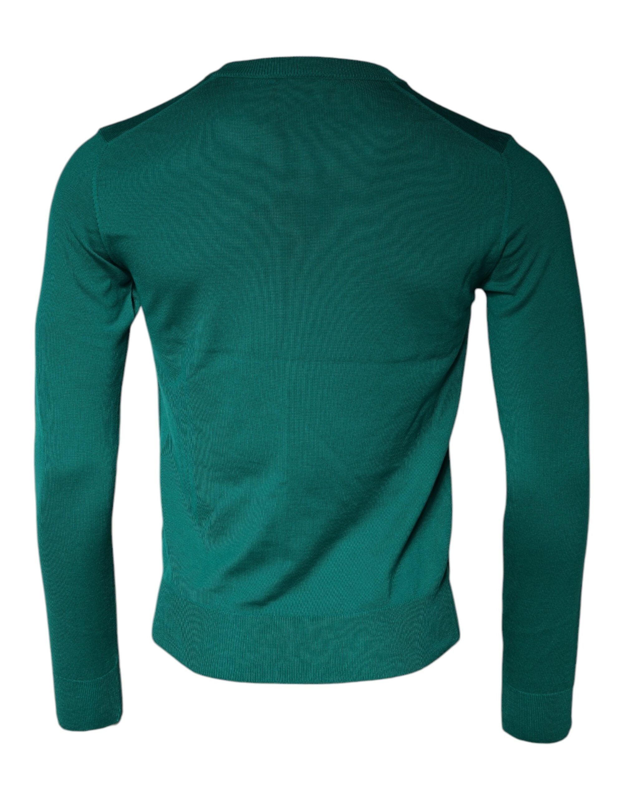 Pulover Dolce & Gabbana verde din lână tricotată cu guler rotund