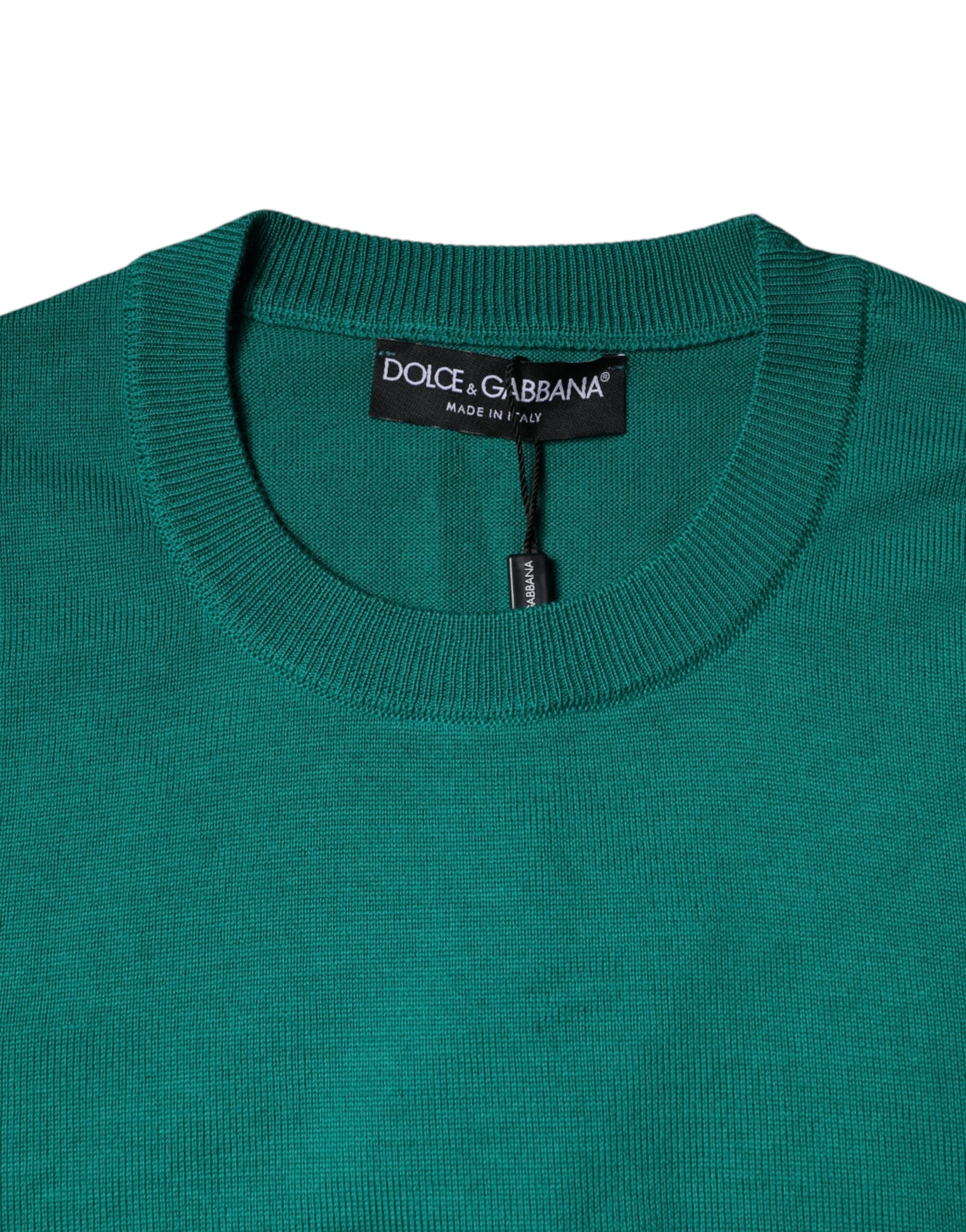 Pulover Dolce & Gabbana verde din lână tricotată cu guler rotund