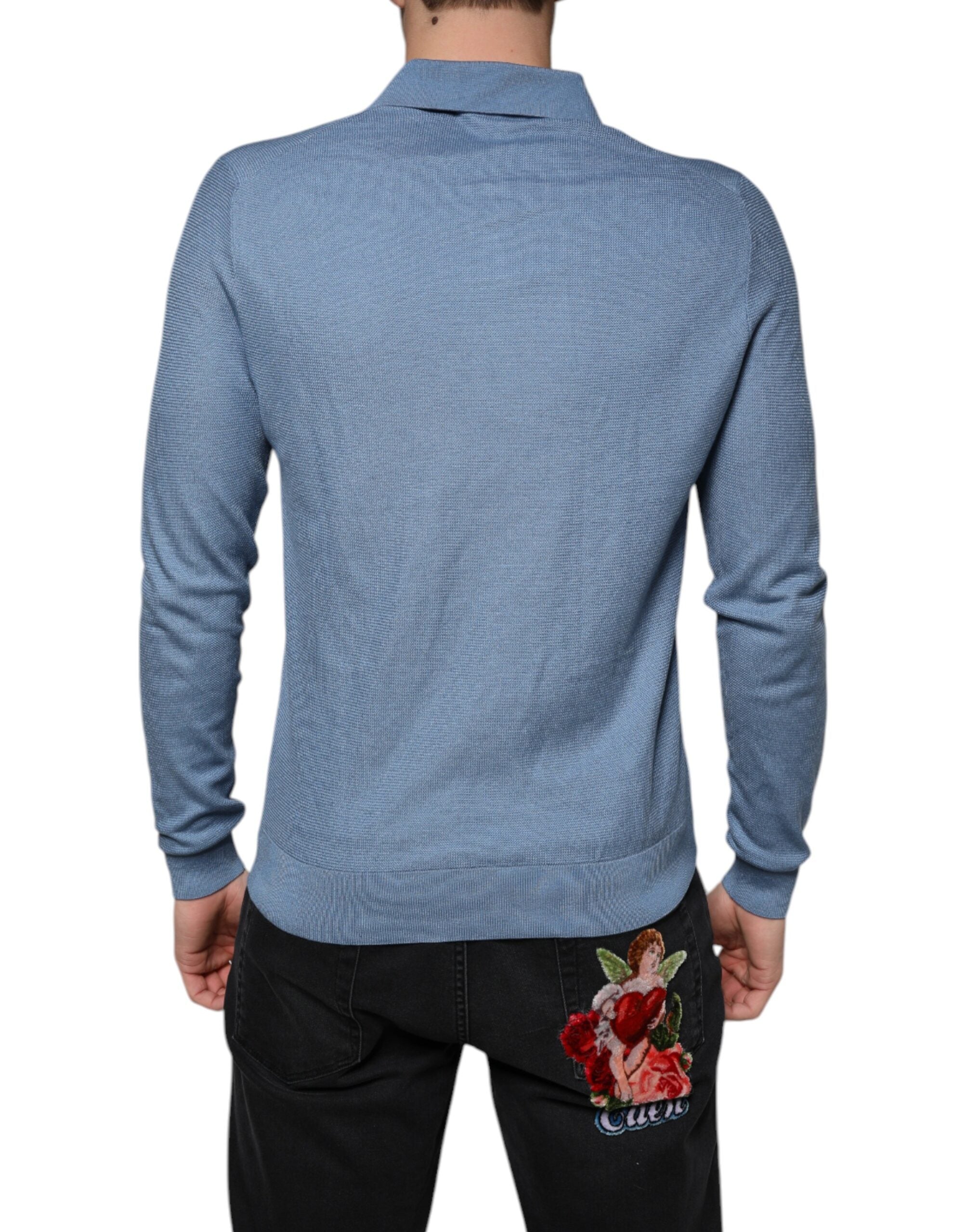 Pulover Dolce & Gabbana Blue Sky din mătase cu guler pentru bărbați