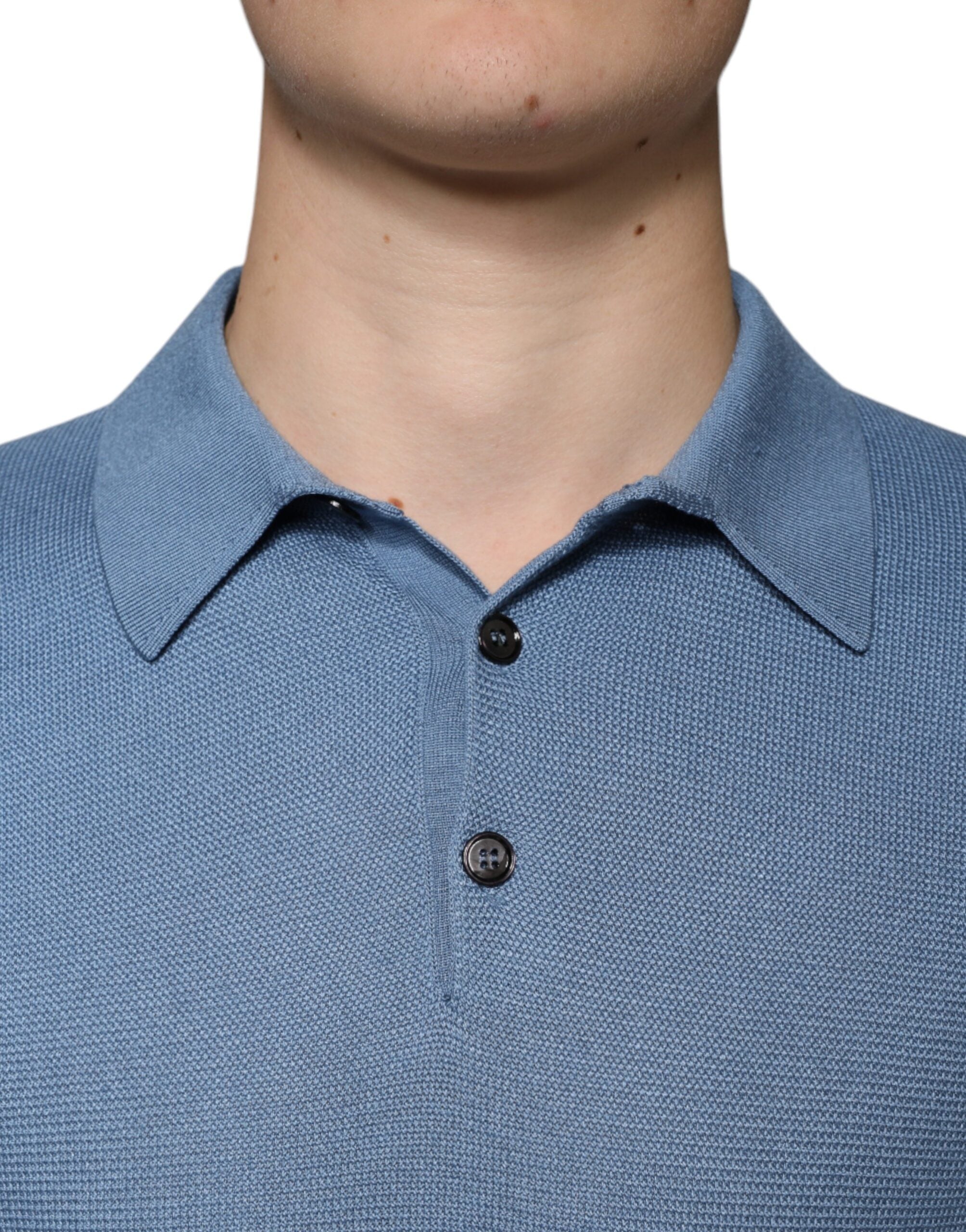 Pulover Dolce & Gabbana Blue Sky din mătase cu guler pentru bărbați
