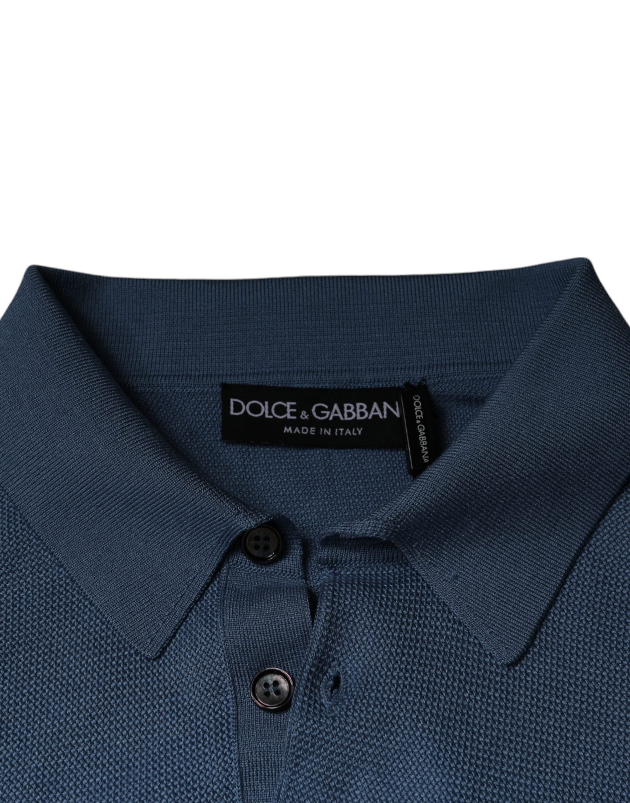 Pulover Dolce & Gabbana Blue Sky din mătase cu guler pentru bărbați