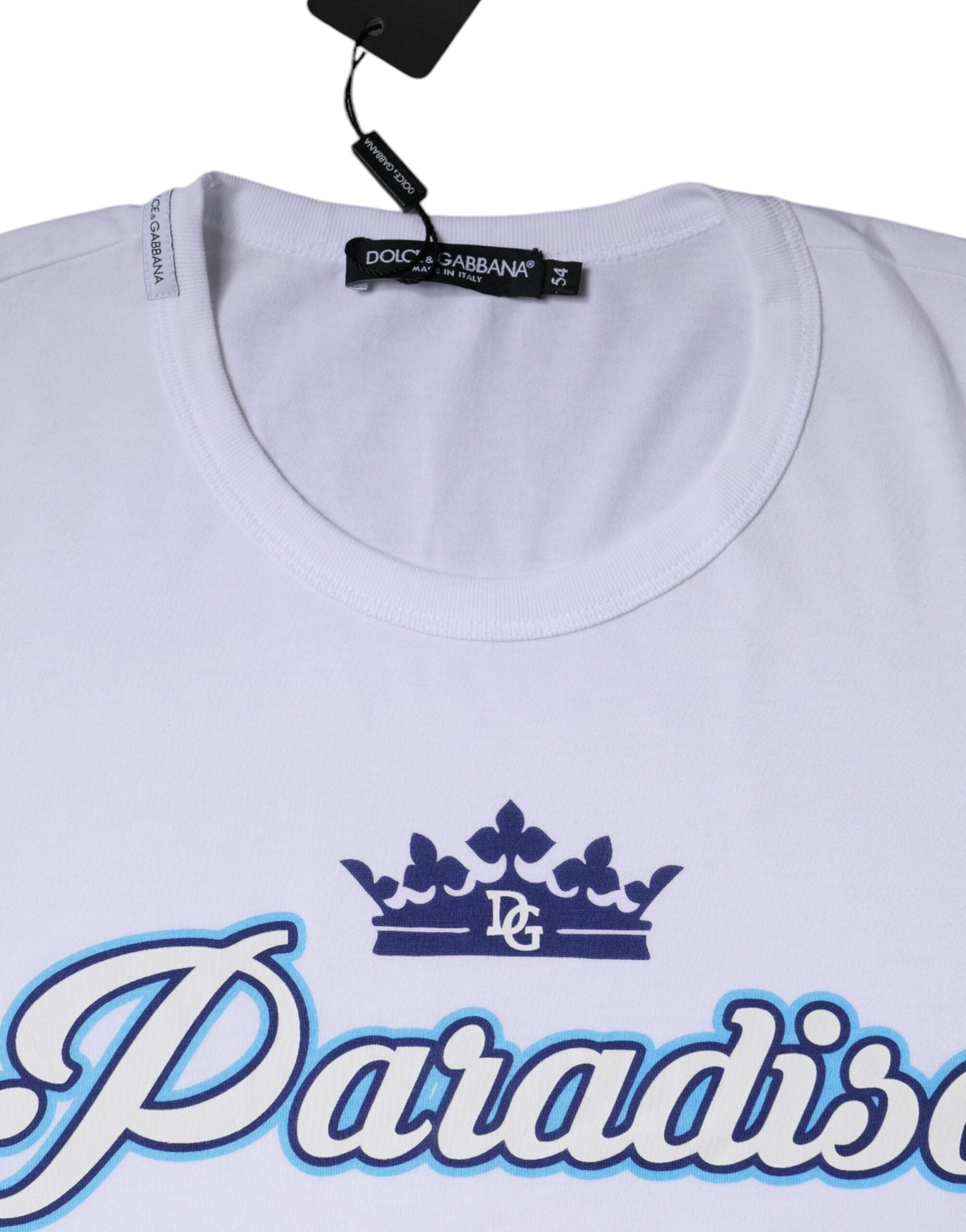 Tricou Dolce & Gabbana Paradiso alb din bumbac cu mâneci scurte