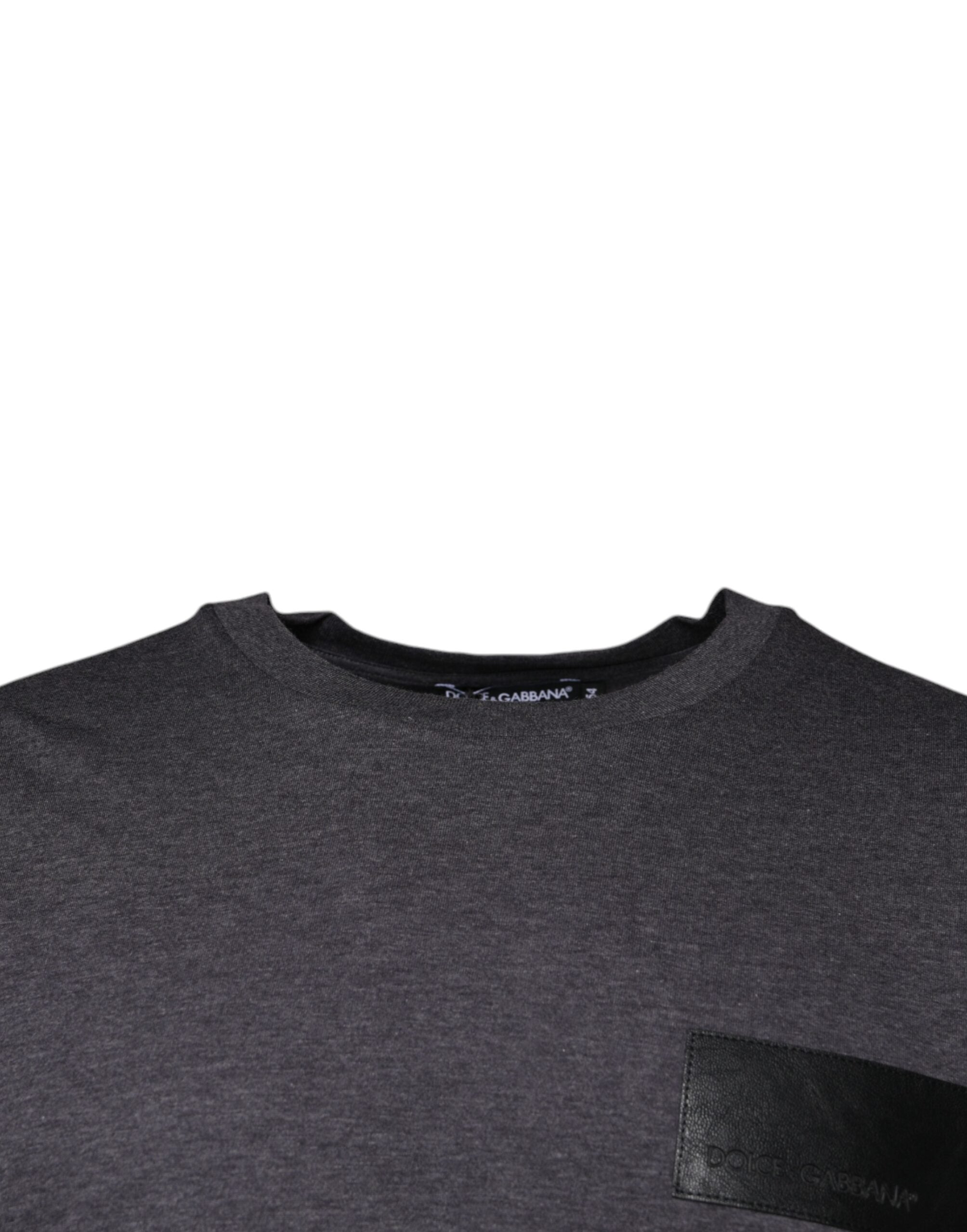 Tricou Dolce & Gabbana gri cu logo și etichetă din bumbac, guler rotund