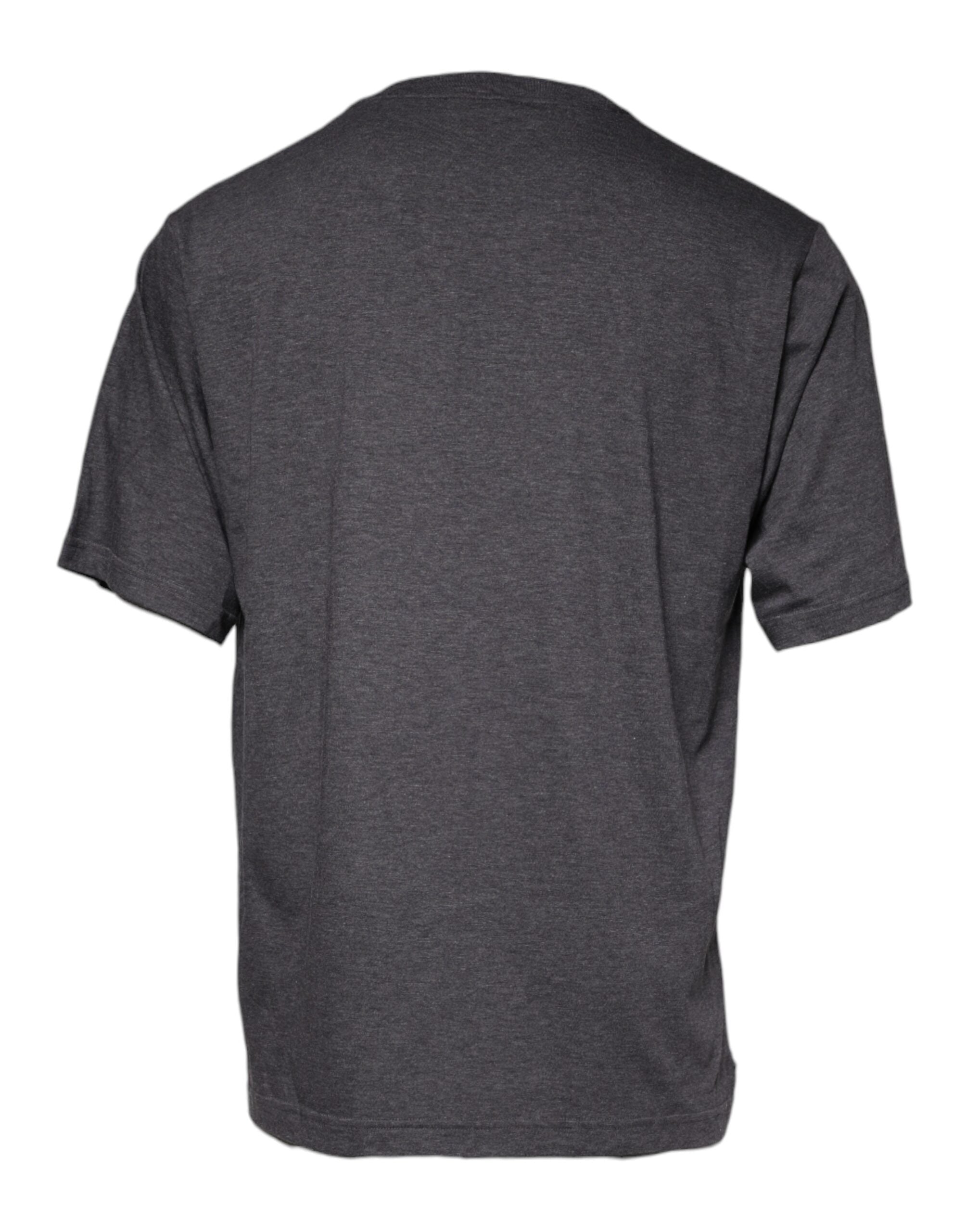 Tricou Dolce & Gabbana gri cu logo și etichetă din bumbac, guler rotund
