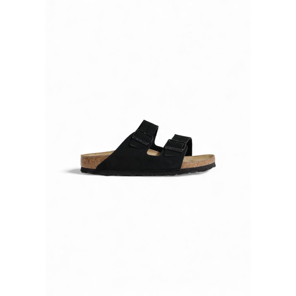 Sandale Birkenstock negre din piele întoarsă