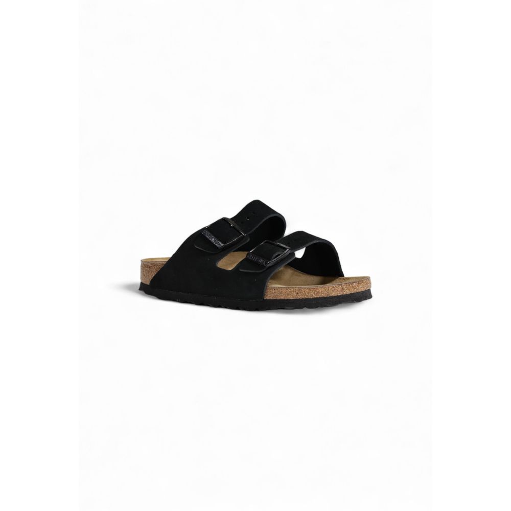 Sandale Birkenstock negre din piele întoarsă