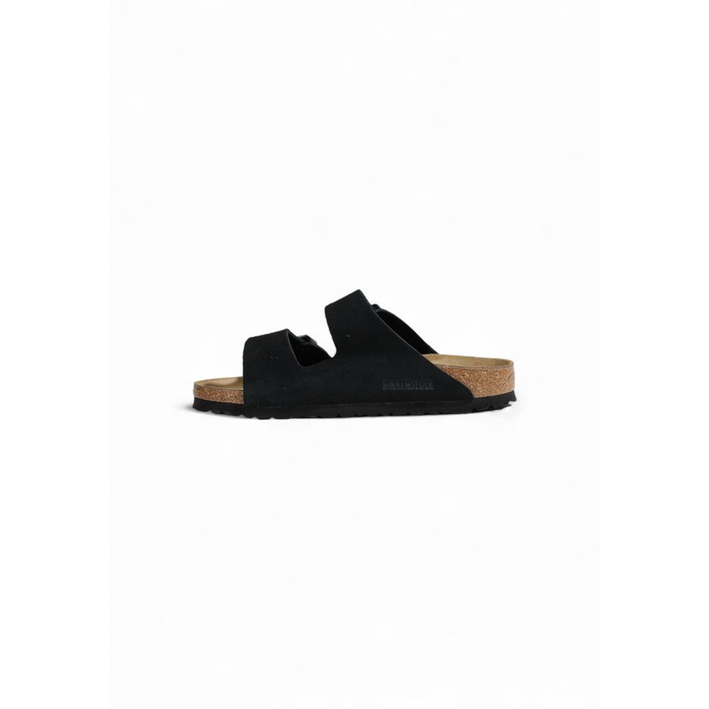 Sandale Birkenstock negre din piele întoarsă
