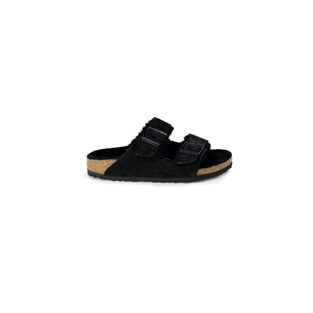 Sandale Birkenstock negre din piele întoarsă