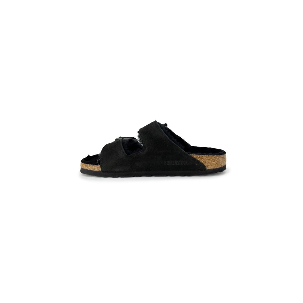 Sandale Birkenstock negre din piele întoarsă