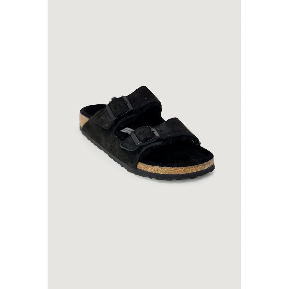 Sandale Birkenstock negre din piele întoarsă