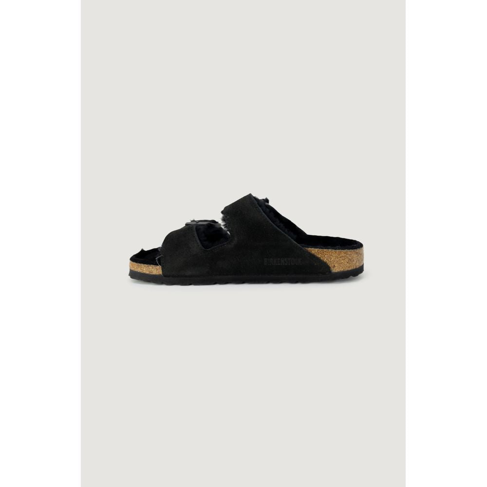 Sandale Birkenstock negre din piele întoarsă