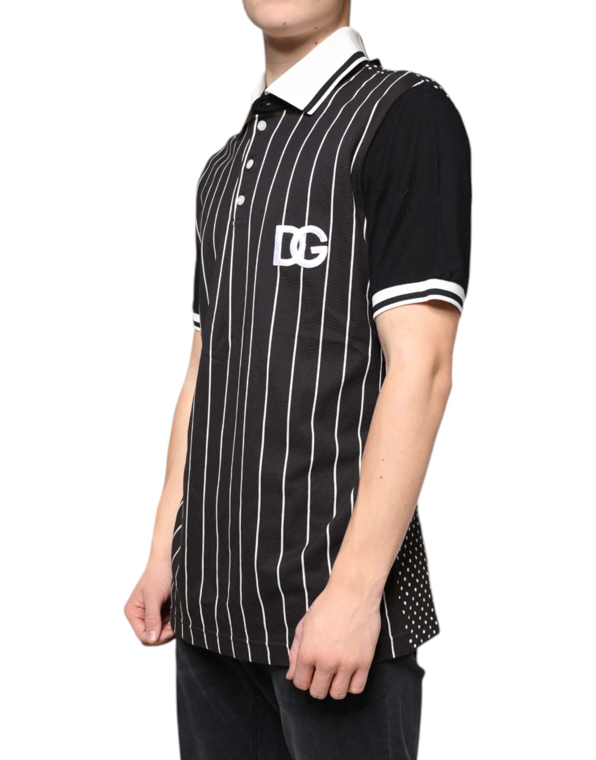 Tricou polo cu guler și dungi albe negre Dolce & Gabbana