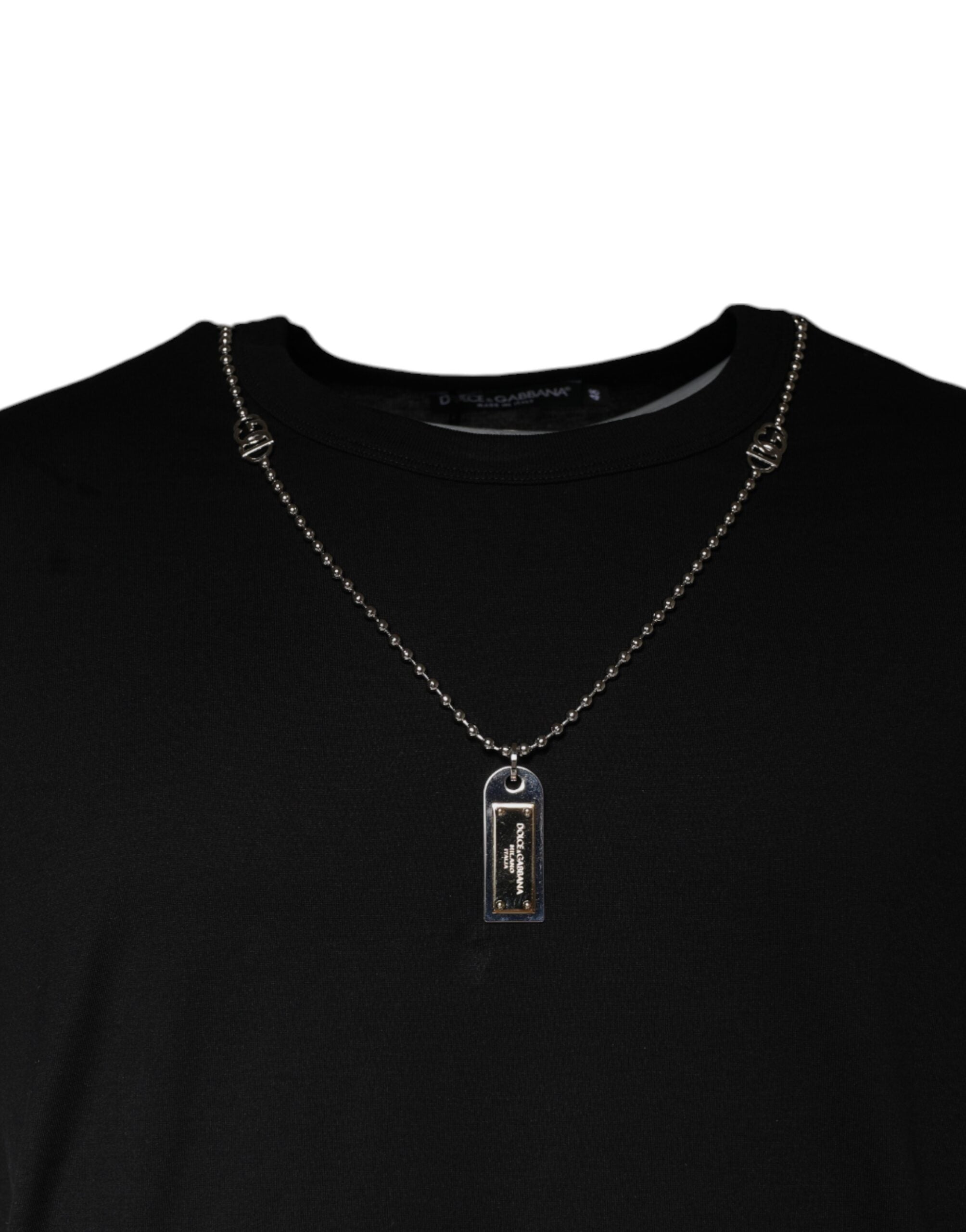 Tricou Dolce & Gabbana cu colier negru din bumbac și decorațiuni