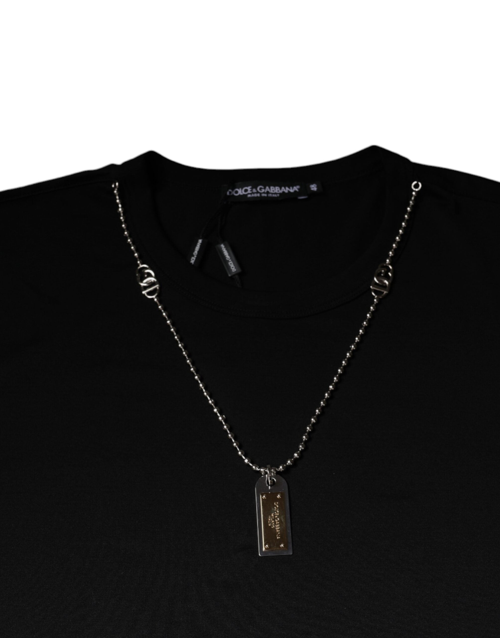 Tricou Dolce & Gabbana cu colier negru din bumbac și decorațiuni