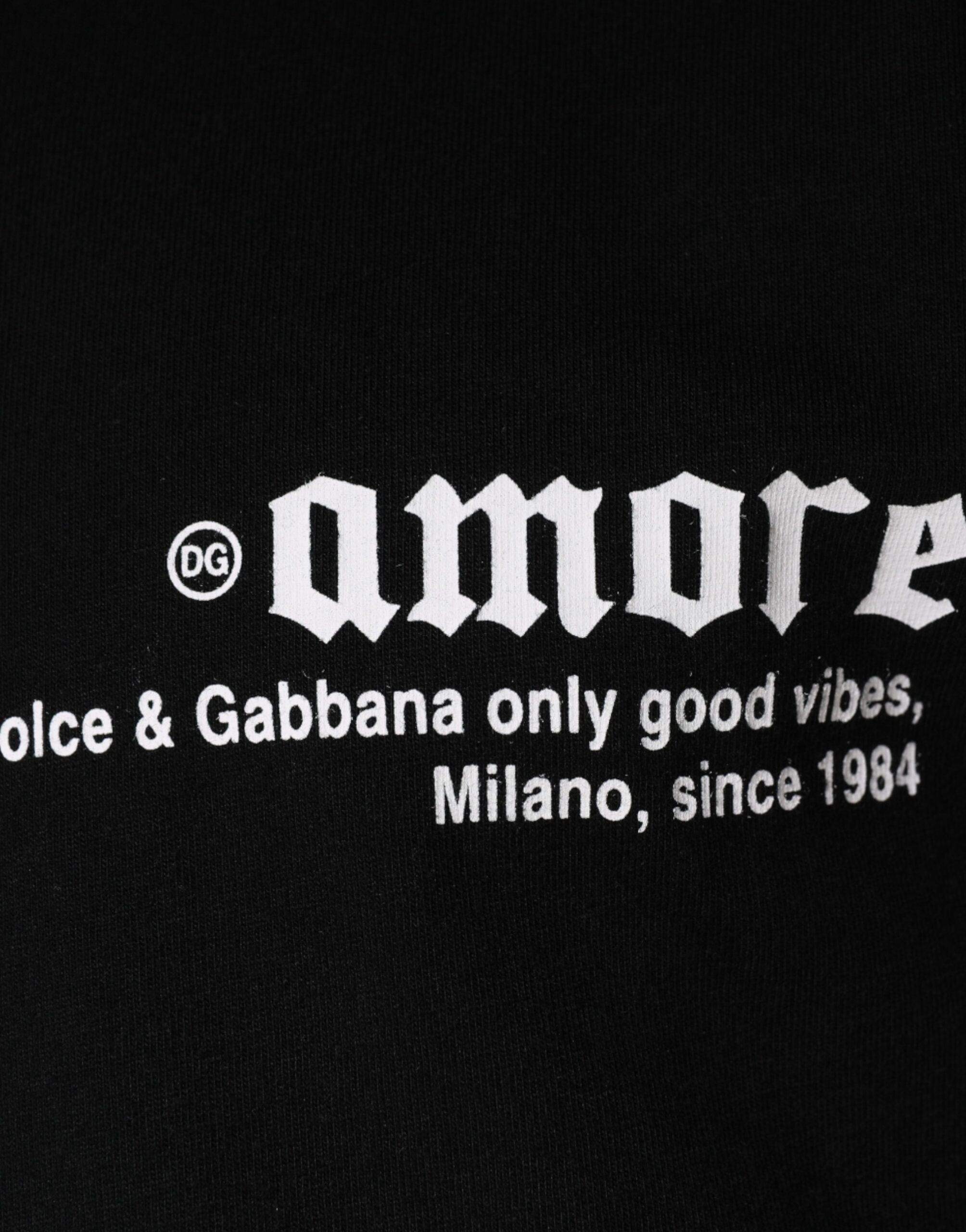 Dolce & Gabbana Schwarzes Baumwoll-T-Shirt mit Rundhalsausschnitt und Amore-Print