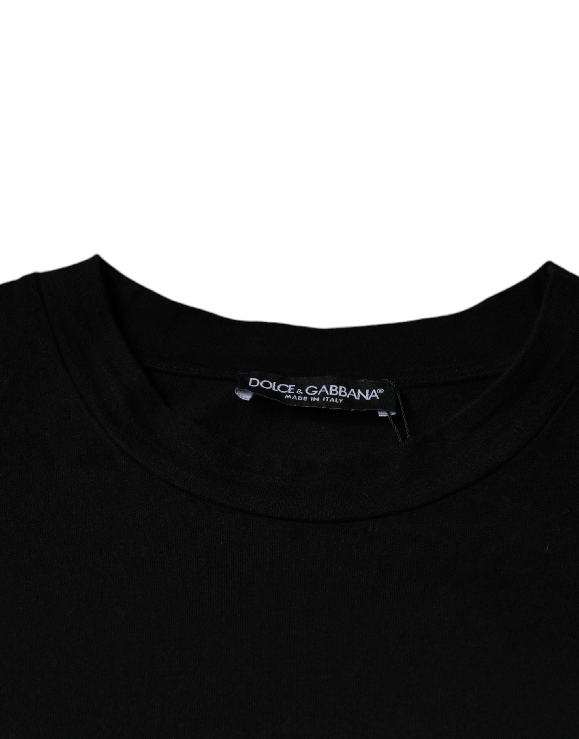 Dolce & Gabbana Schwarzes Baumwoll-T-Shirt mit Rundhalsausschnitt und Amore-Print