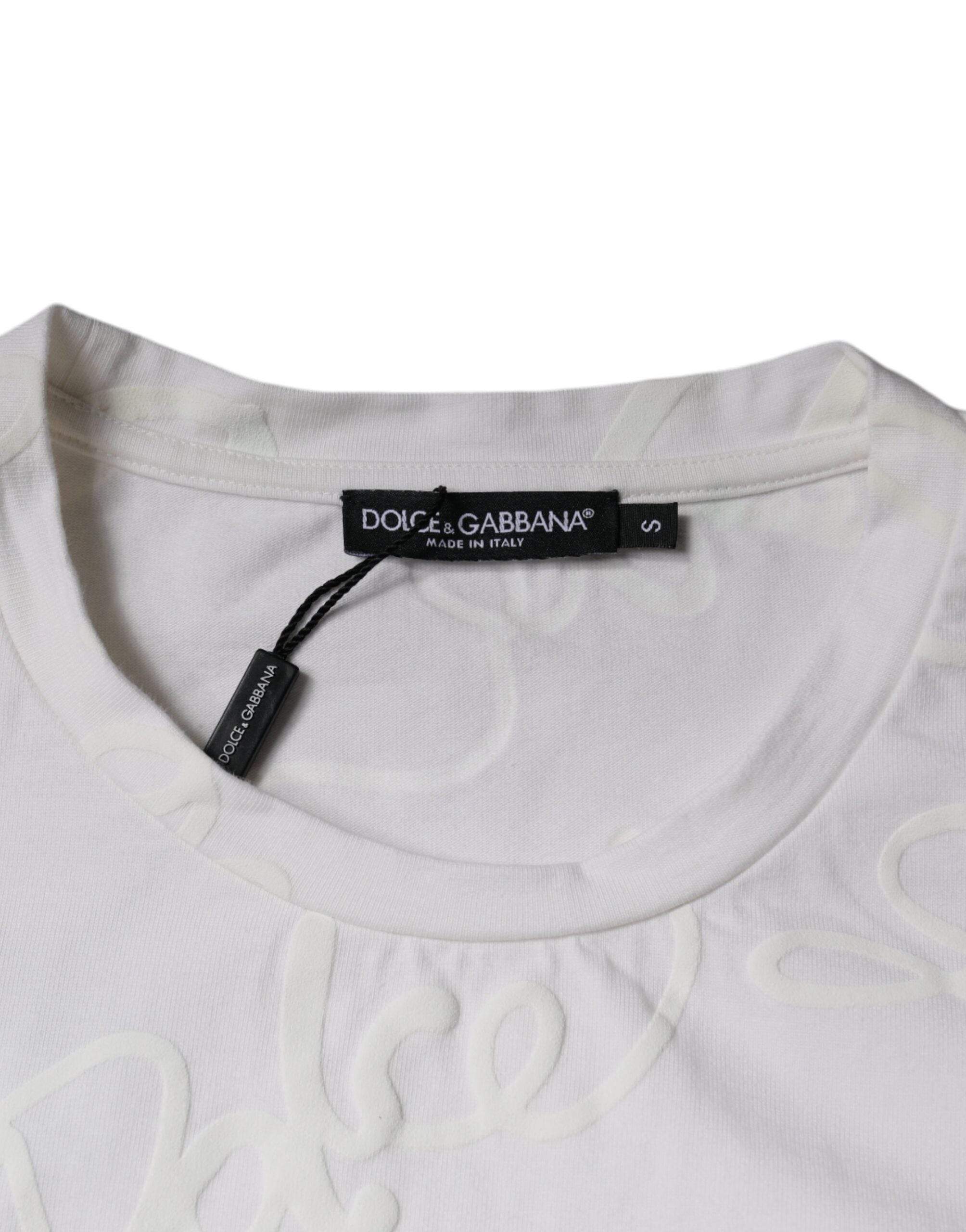Tricou Dolce & Gabbana cu guler rotund din bumbac și imprimeu alb cu logo