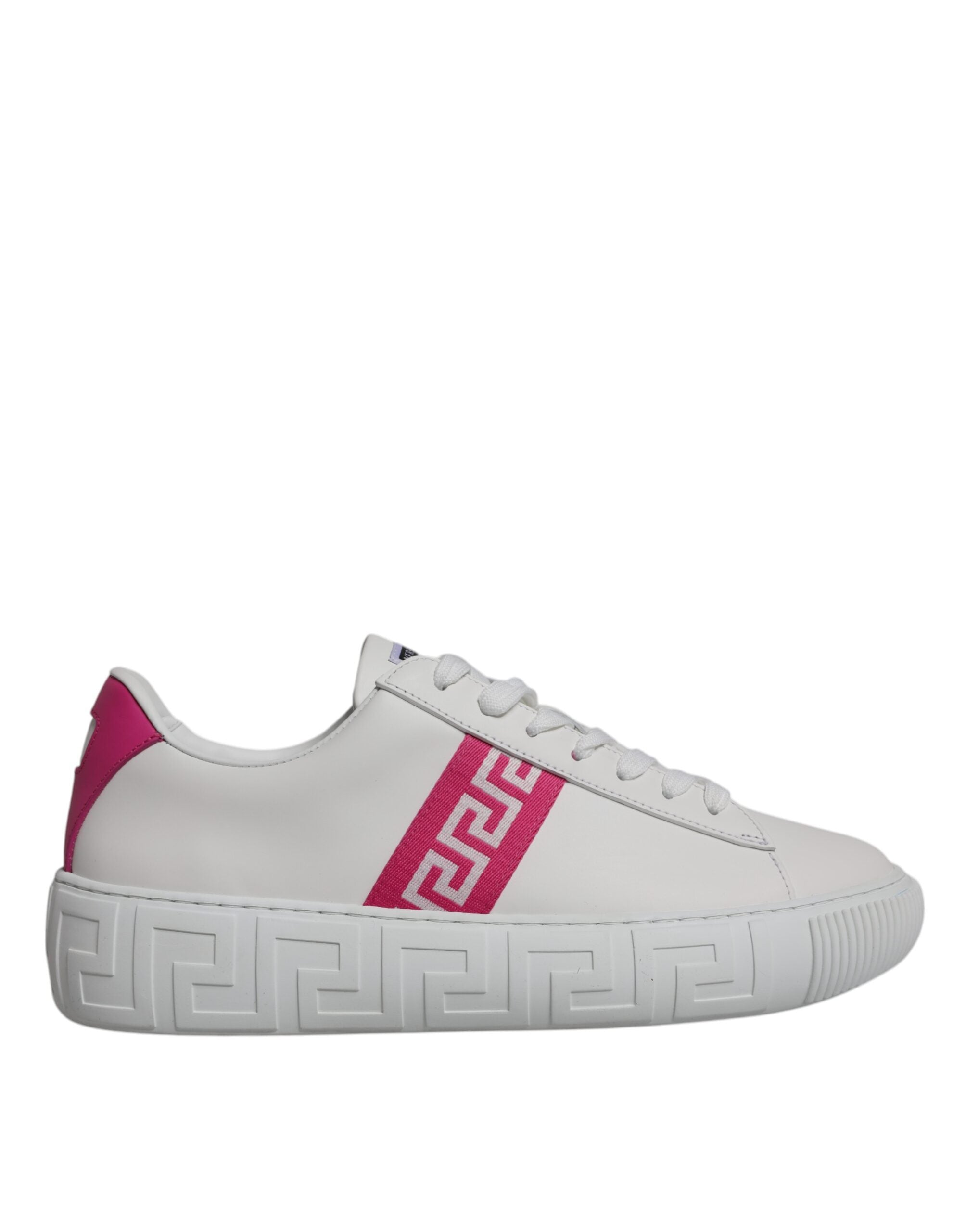 Versace Weiß Rosa Greca Print Plateau Low Top Sneakers Schuhe