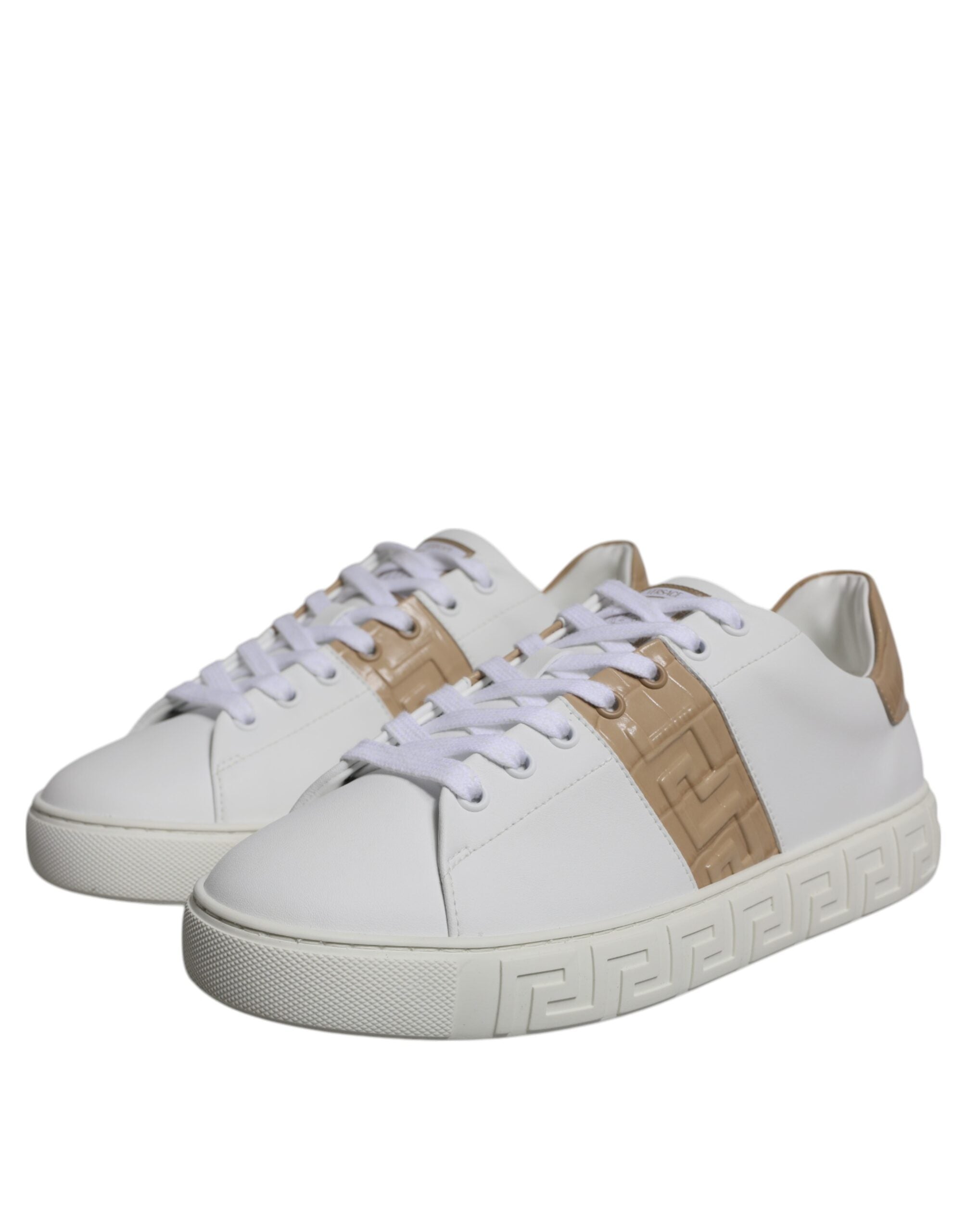 Versace Pantofi sport pentru bărbați cu imprimeu Greca, alb-maro, din TPU, cu talpă joasă, model Greca, culoare maro