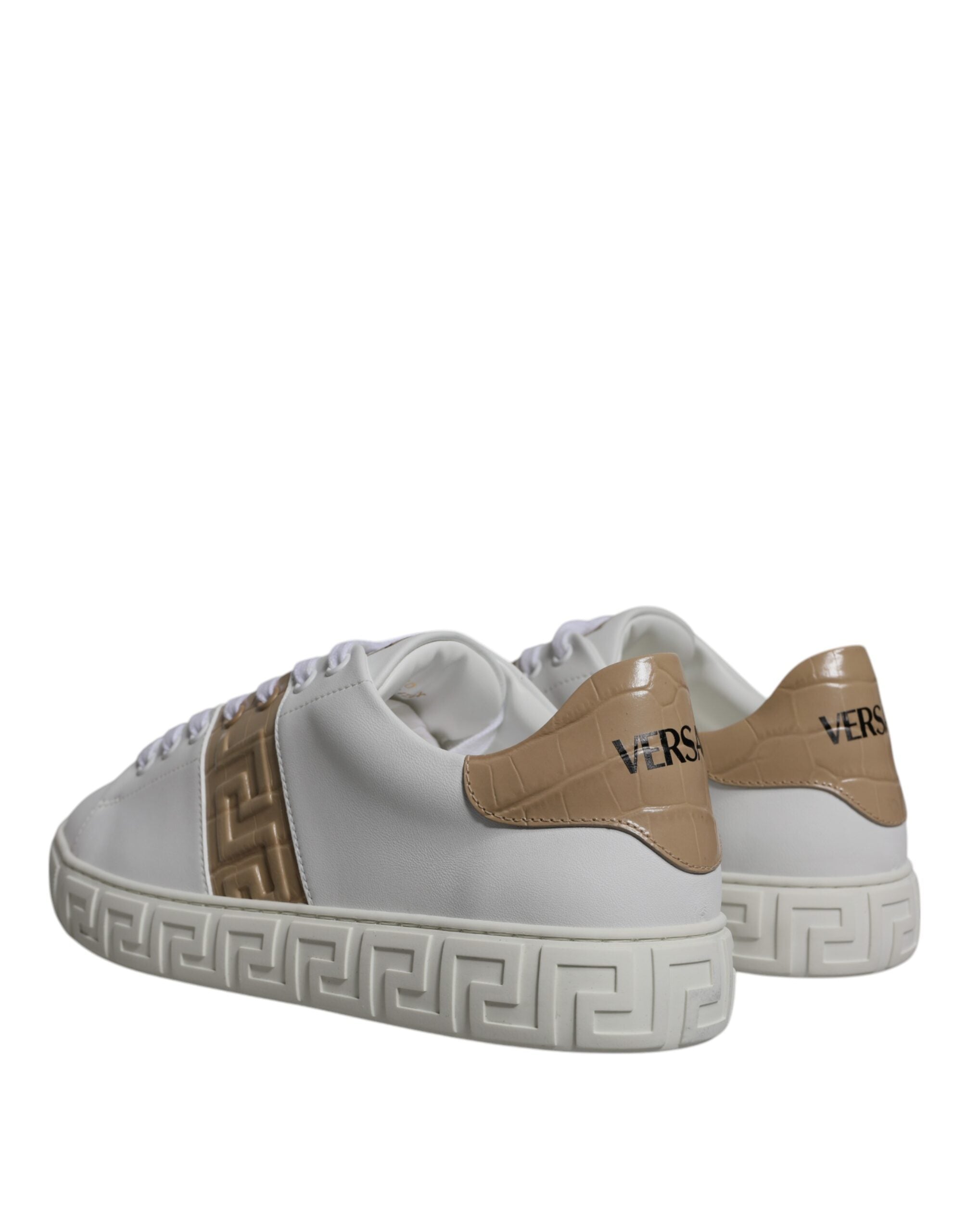 Versace Pantofi sport pentru bărbați cu imprimeu Greca, alb-maro, din TPU, cu talpă joasă, model Greca, culoare maro