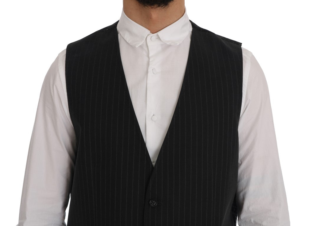 Dolce & Gabbana Elegante grau gestreifte Herrenweste