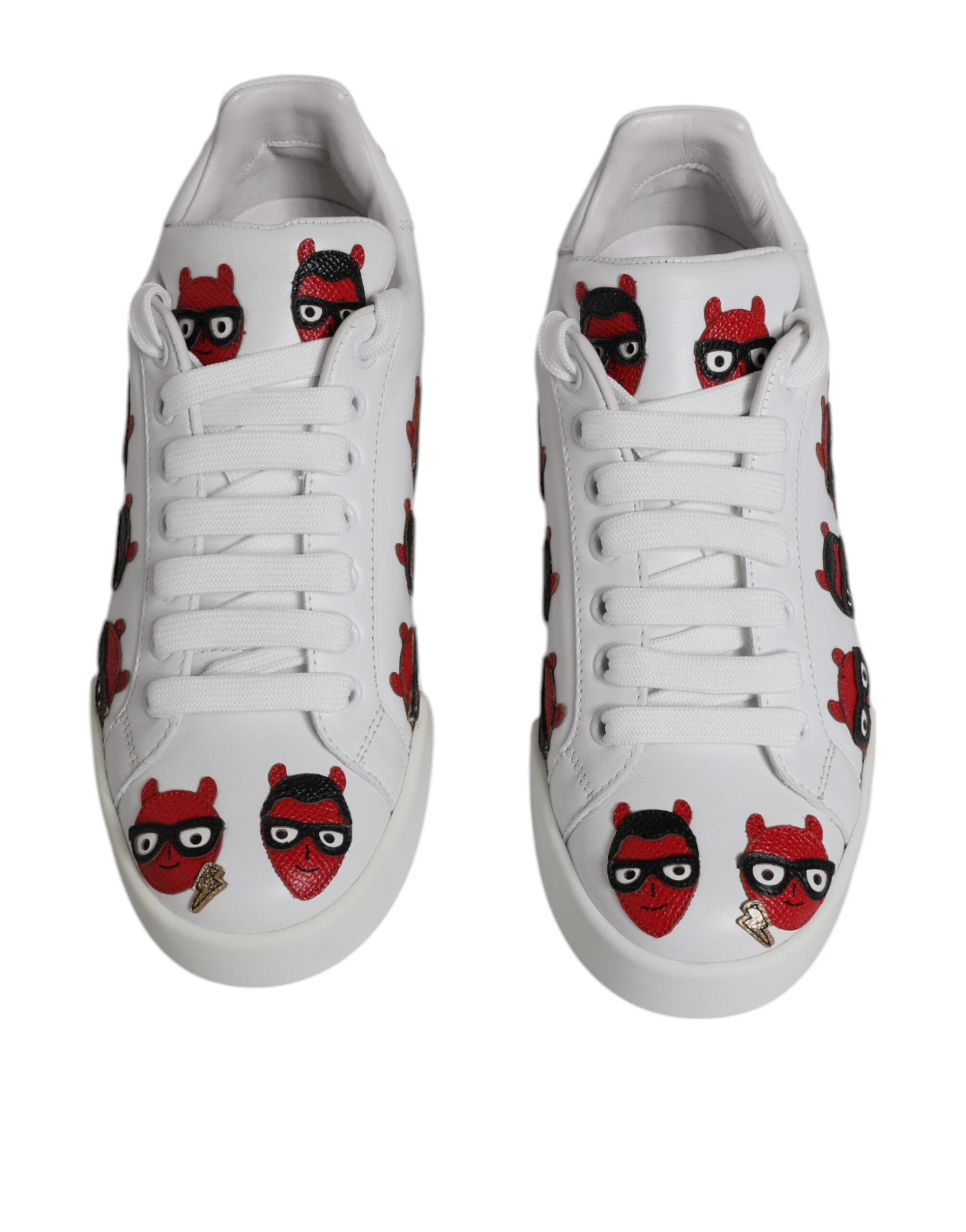 Dolce & Gabbana – Weiße Portofino-Sneaker mit Teufelsgesicht