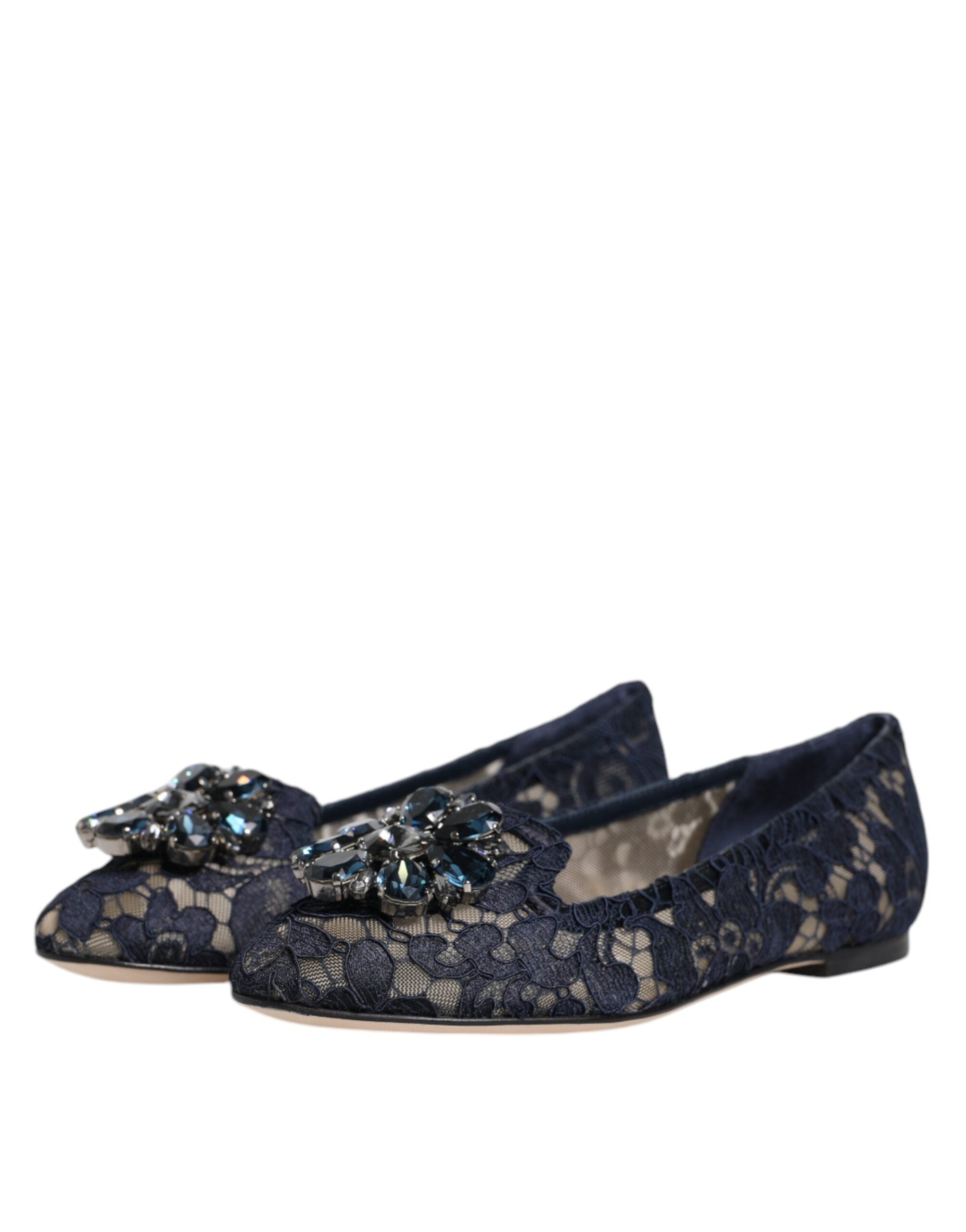 Dolce & Gabbana – Taormina – Flache Schuhe mit Spitzen und Kristallen in Blau