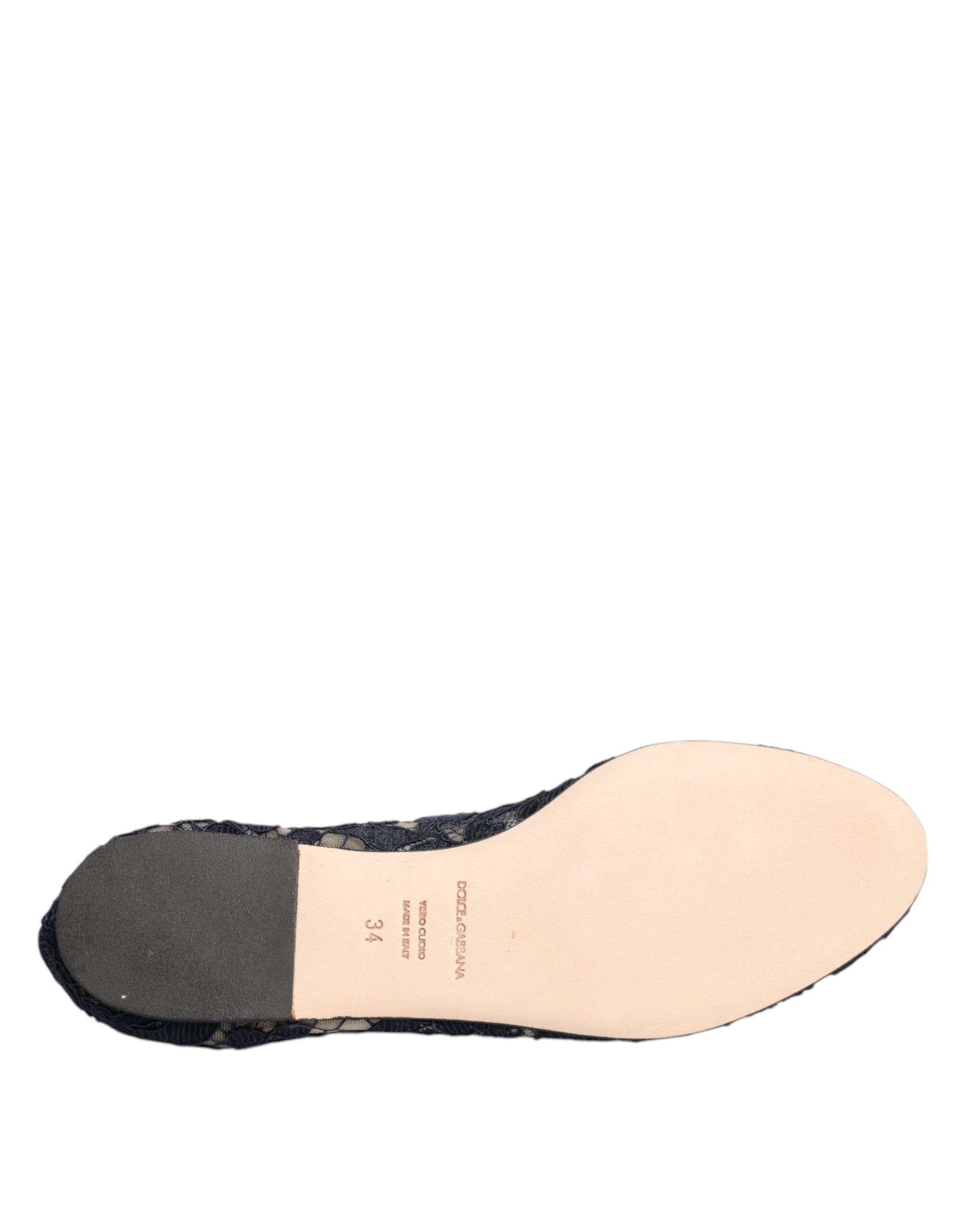 Dolce & Gabbana – Taormina – Flache Schuhe mit Spitzen und Kristallen in Blau