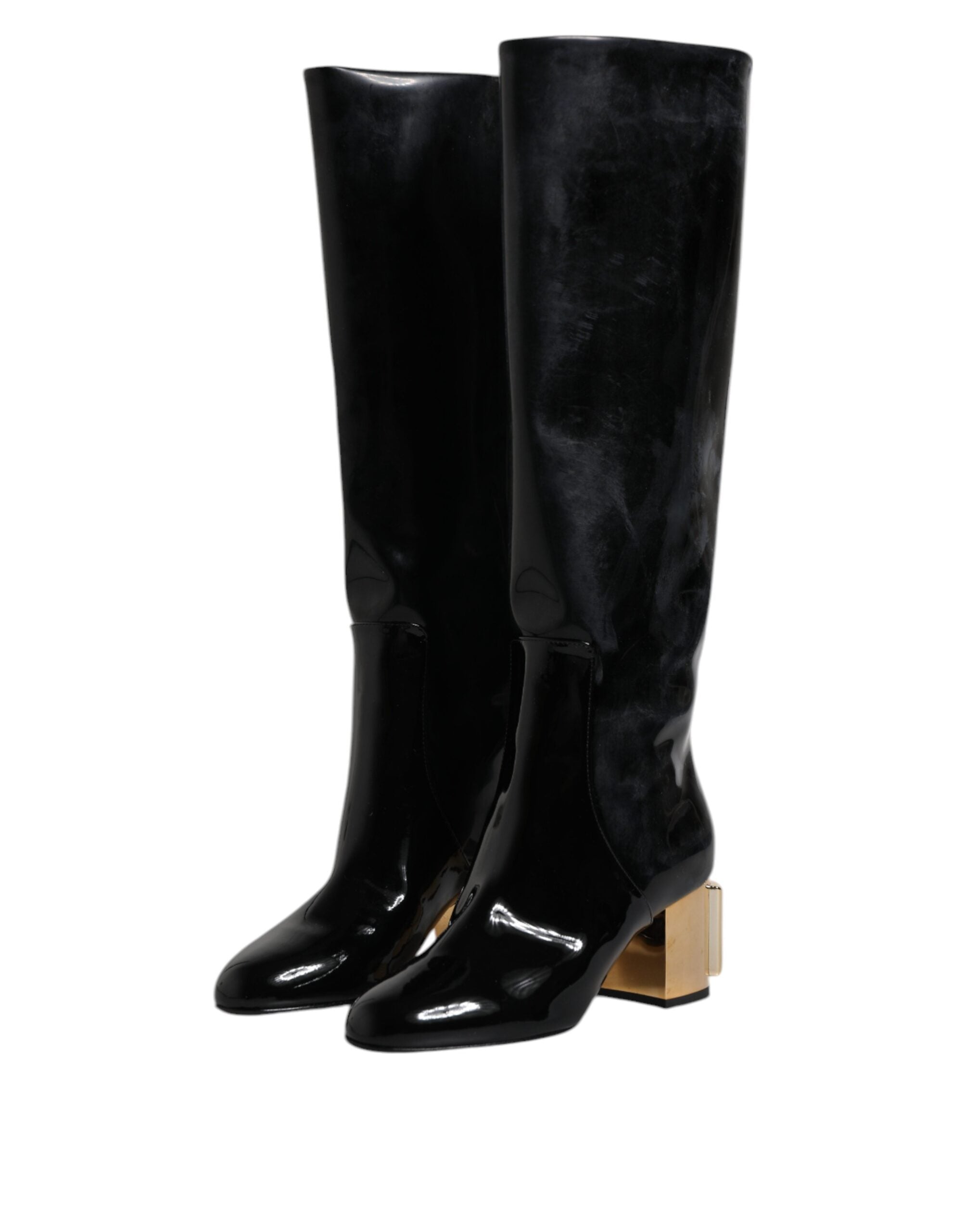 Dolce & Gabbana – Schwarze Vally High-Stiefel aus Lackleder
