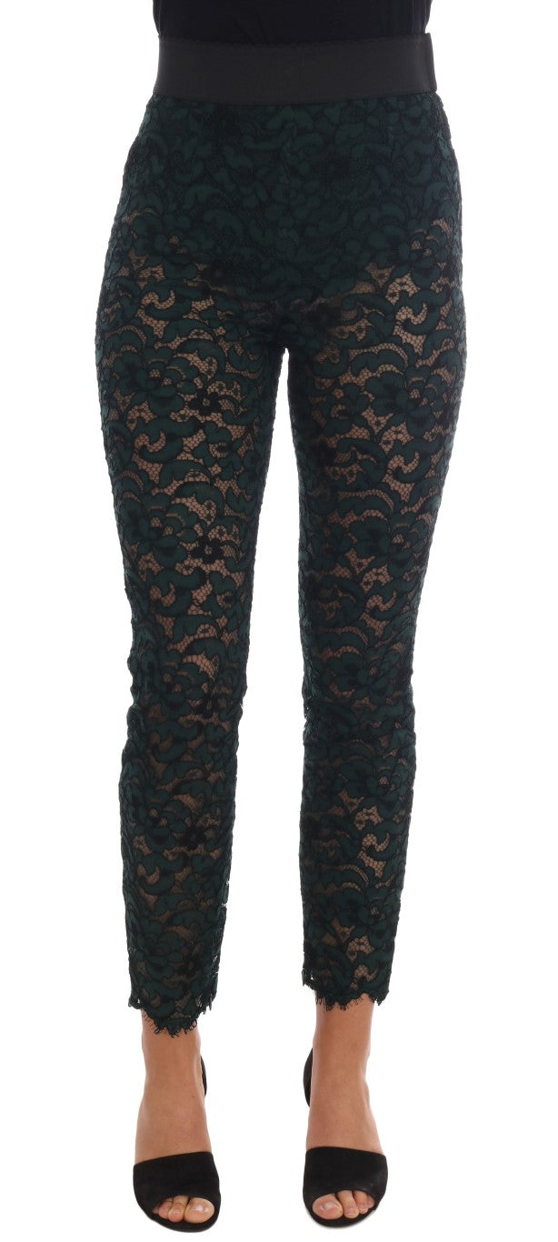 Dolce & Gabbana – Schmal geschnittene Hose mit Blumenspitze und hoher Taille