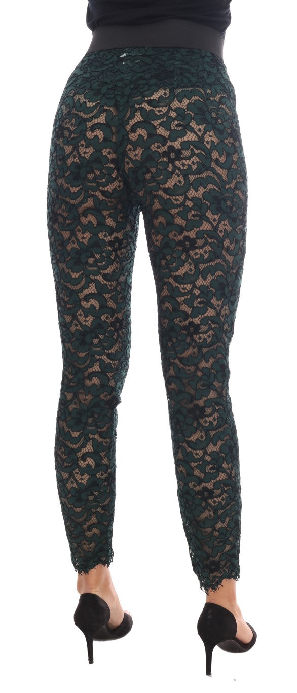 Dolce & Gabbana – Schmal geschnittene Hose mit Blumenspitze und hoher Taille
