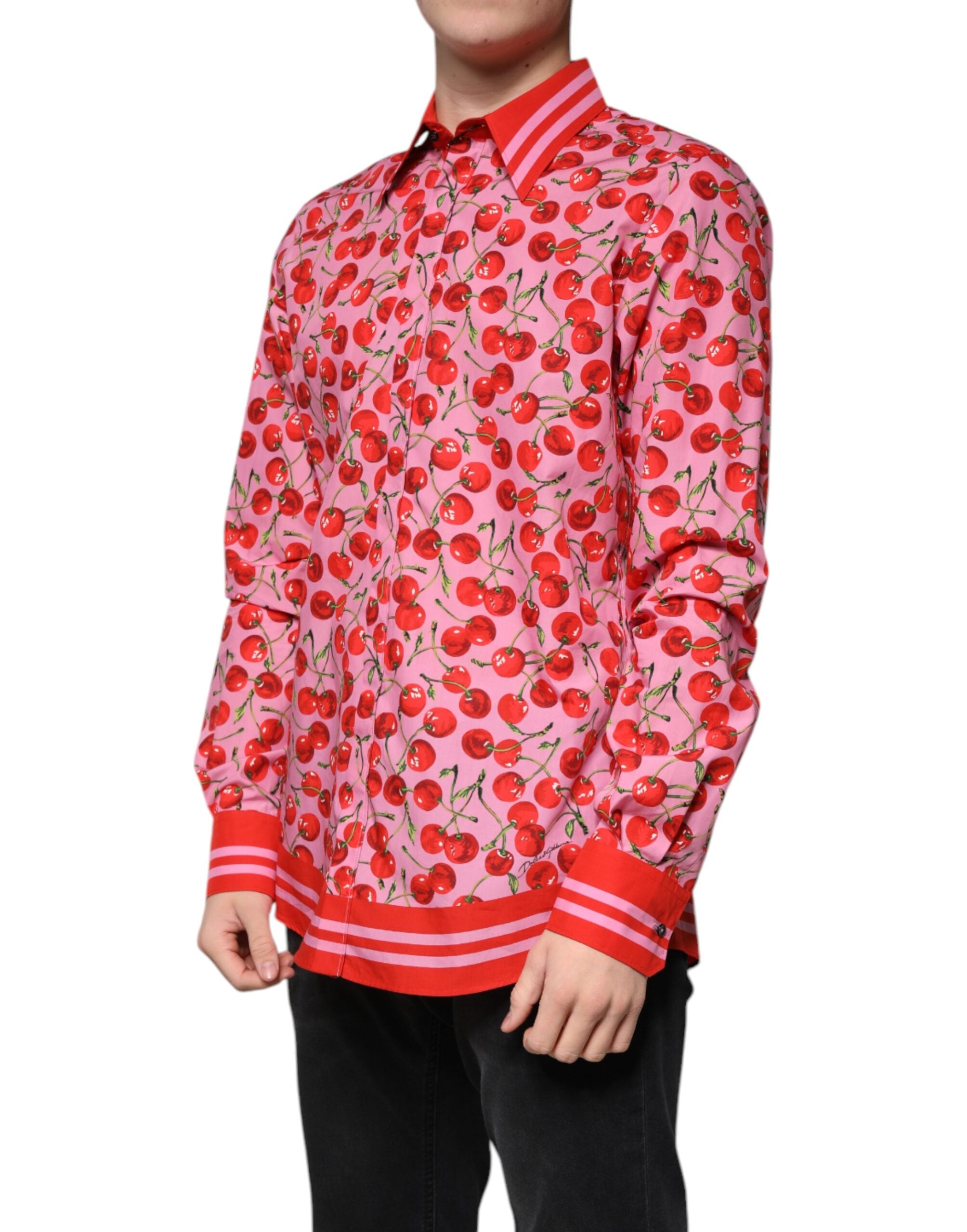 Dolce & Gabbana – Formelles MARTINI-Hemd aus Baumwolle in Rosa mit Kirschen