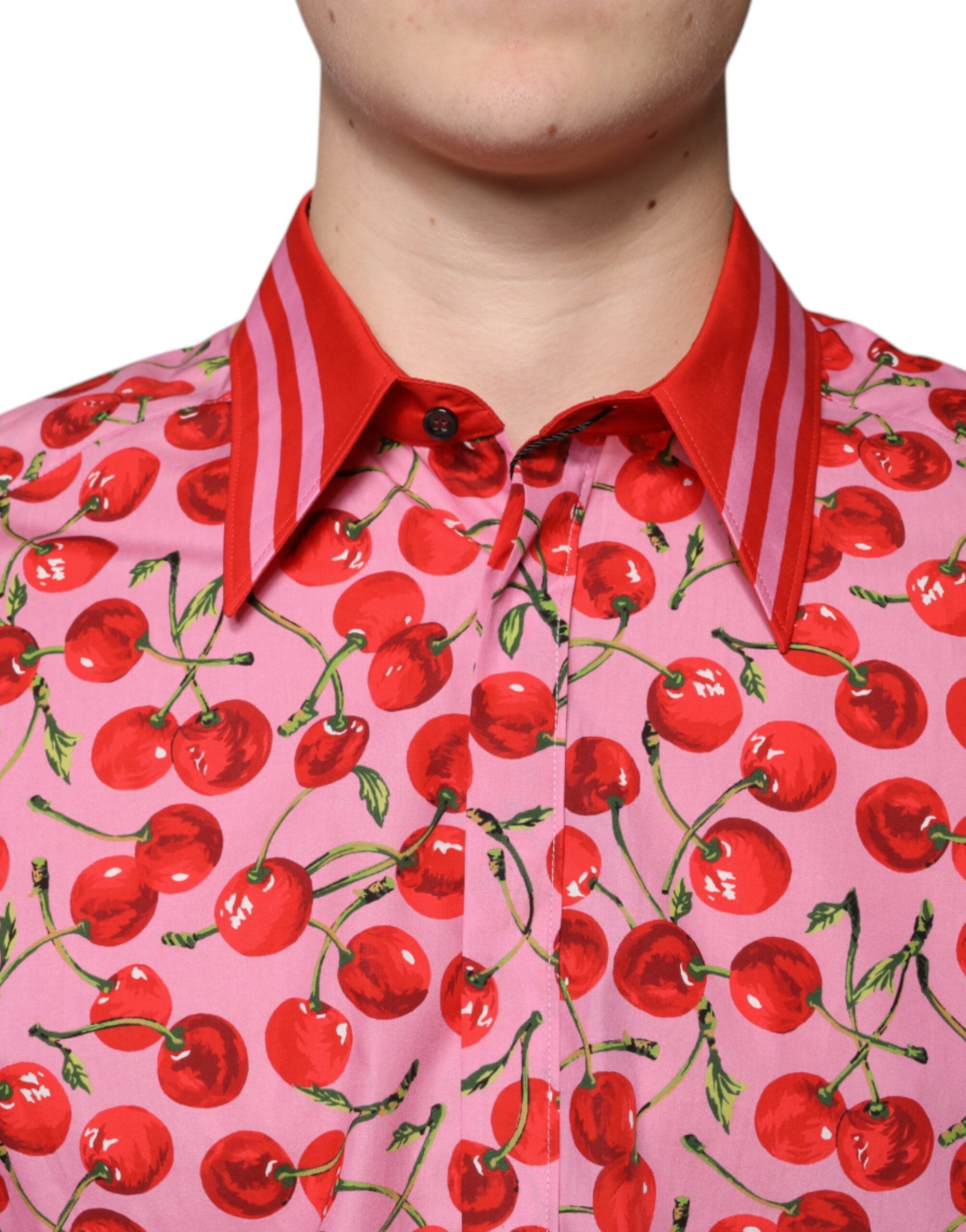Dolce & Gabbana – Formelles MARTINI-Hemd aus Baumwolle in Rosa mit Kirschen