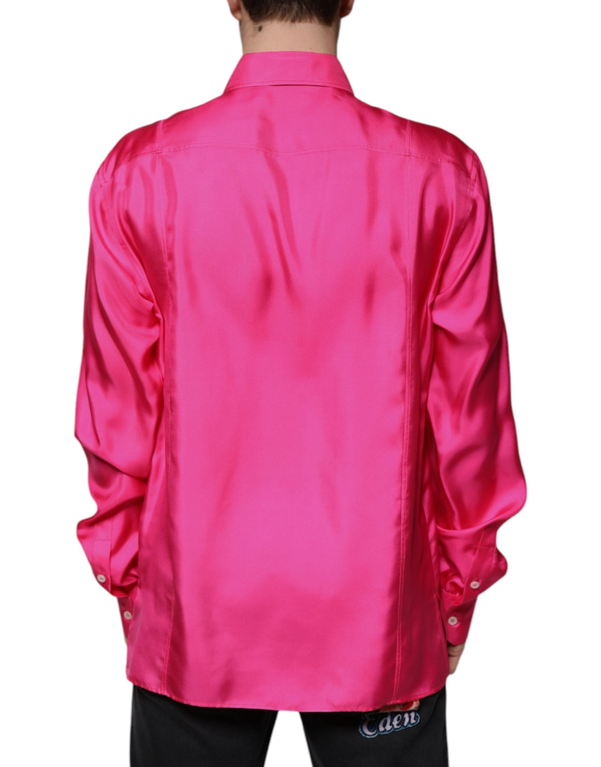 Dolce & Gabbana Herrenhemd mit Button-Down-Kragen aus Seide in Rosa