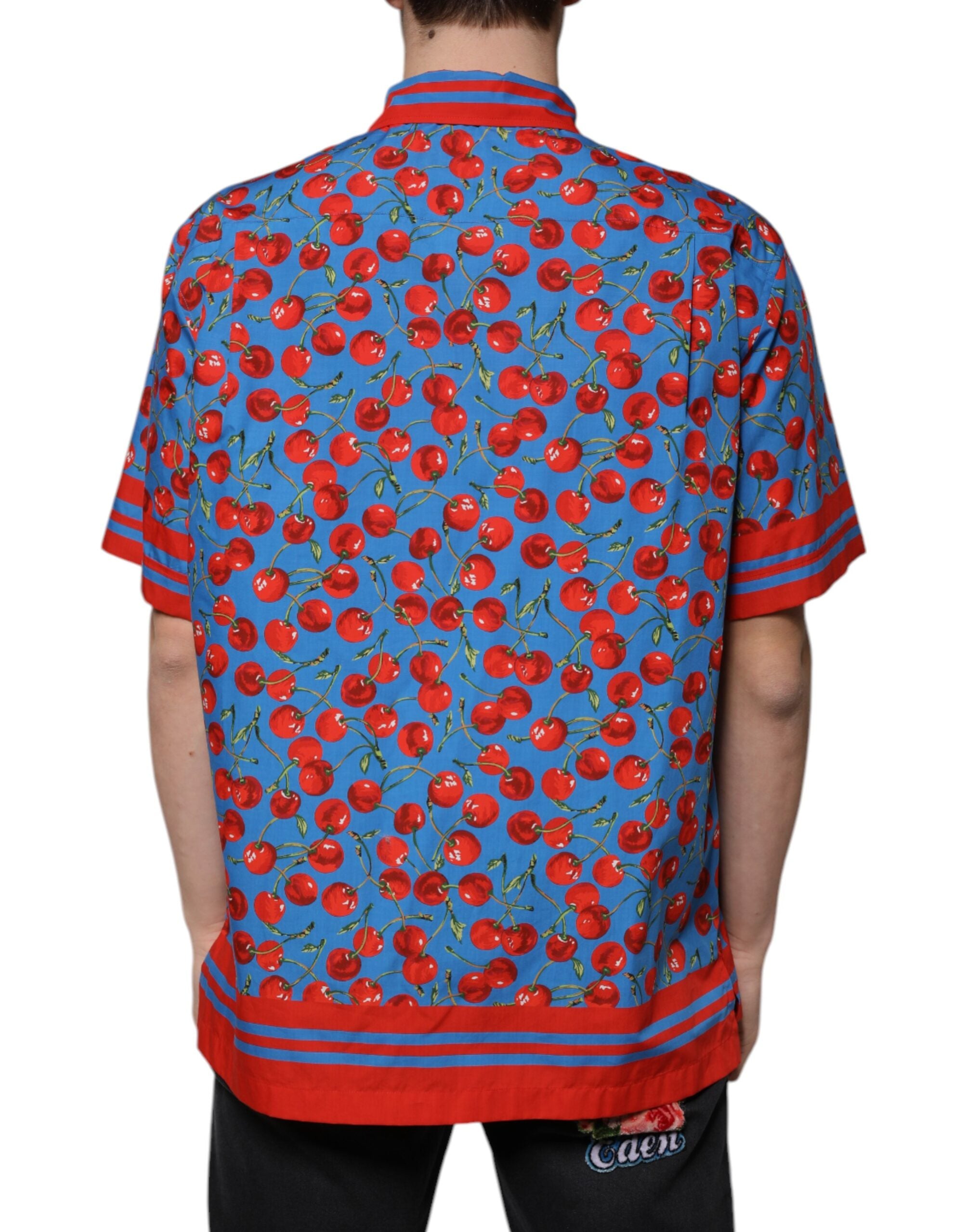 Dolce & Gabbana Blaues, kirschrotes Button-Down-Freizeithemd aus Baumwolle